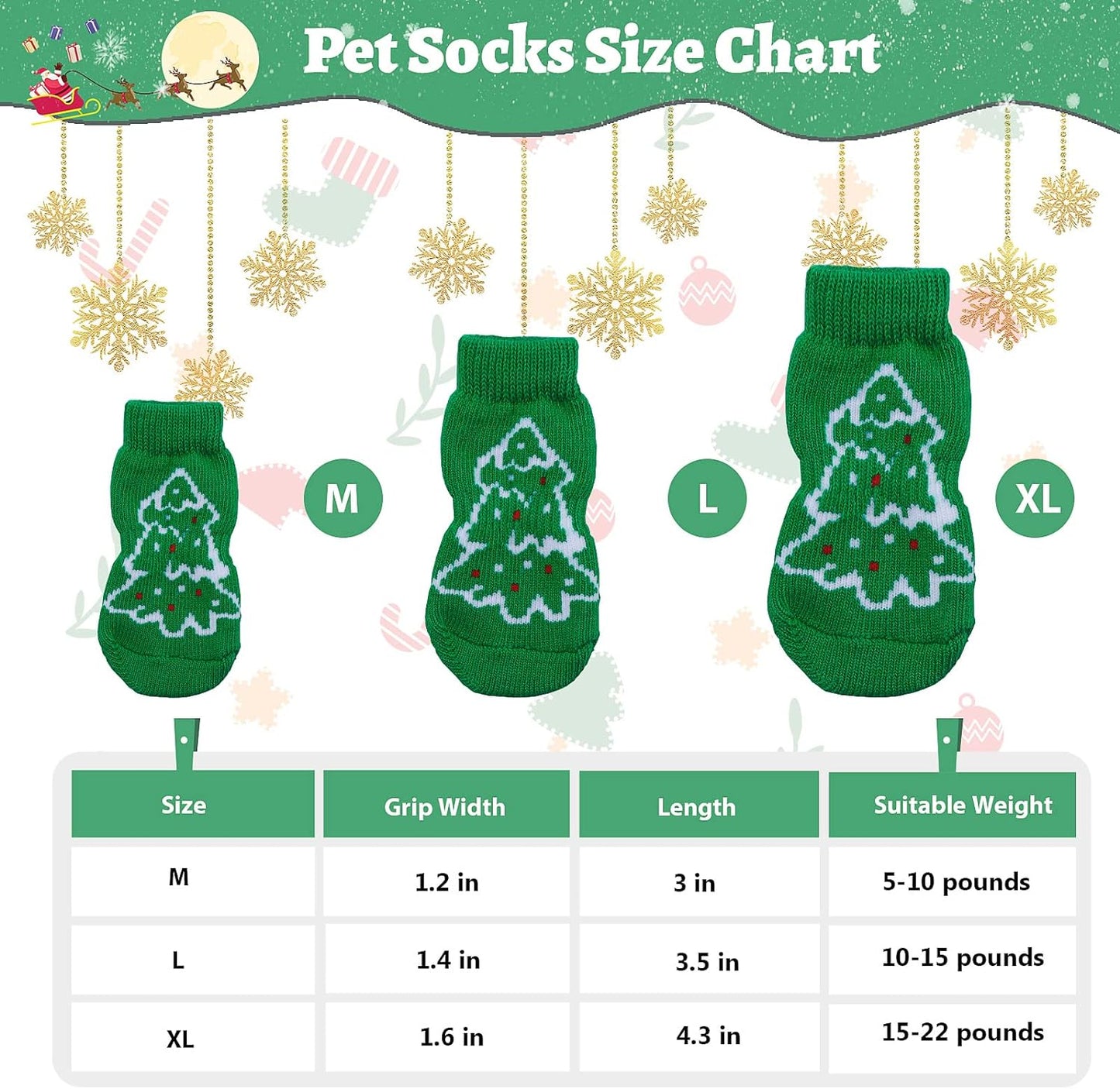 Festive Pet Christmas Costume Set - Reindeer Hats, Anti-Slip Socks & Bandanas for Small to Medium Dogs & Cats (Green, XL)