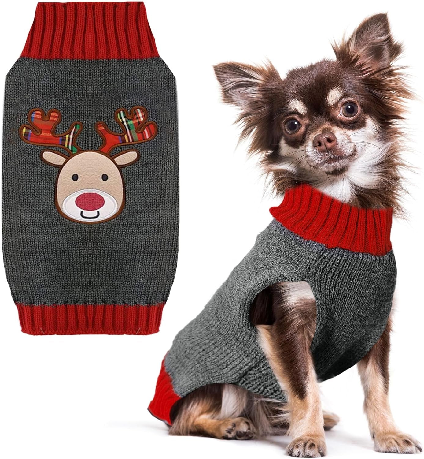 Cozy Reindeer Christmas Dog Sweater - Adorable Gray Vest for Small, Medium & Large Pets - Perfect Holiday Outfit for Dogs & Cats!