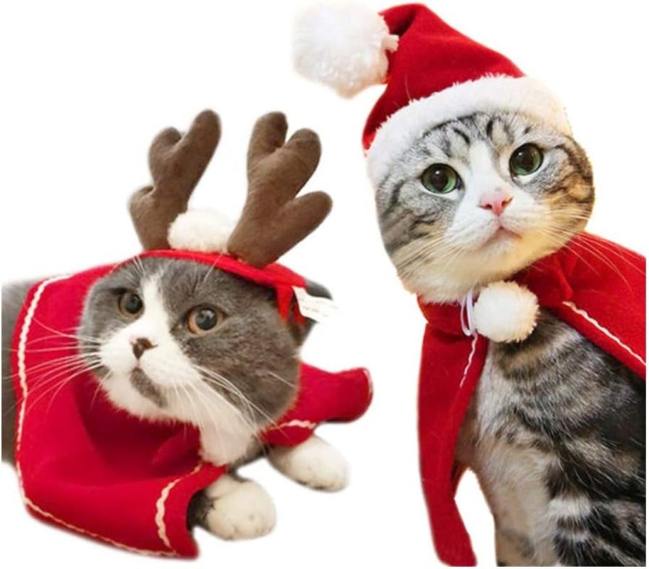 Festive 2-Piece Pet Christmas Costume Set - Santa Hat & Reindeer Antlers for Small Dogs and Cats
