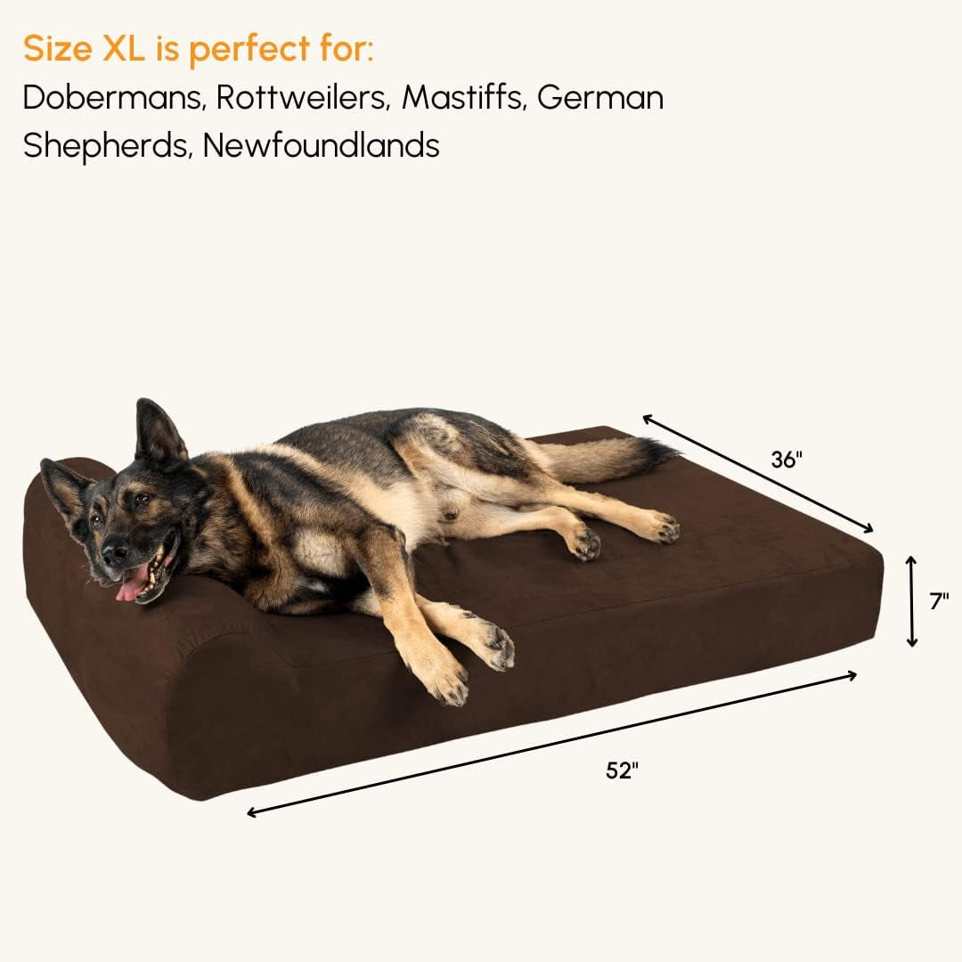Extra Large Orthopedic Dog Bed - 7" Thick Soft Cushion with Washable Microsuede Cover - Made in USA - Chocolate Color