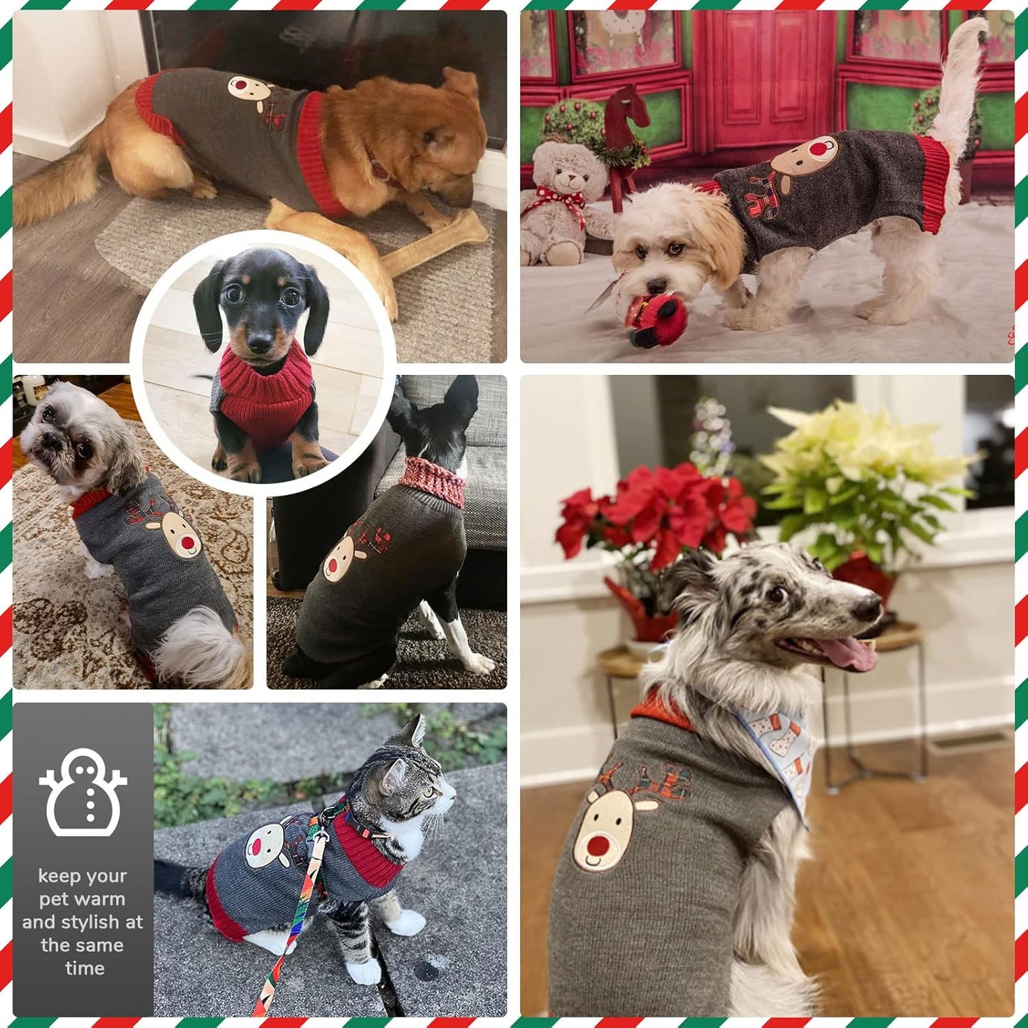 Cozy Reindeer Christmas Dog Sweater - Adorable Gray Vest for Small, Medium & Large Pets - Perfect Holiday Outfit for Dogs & Cats!