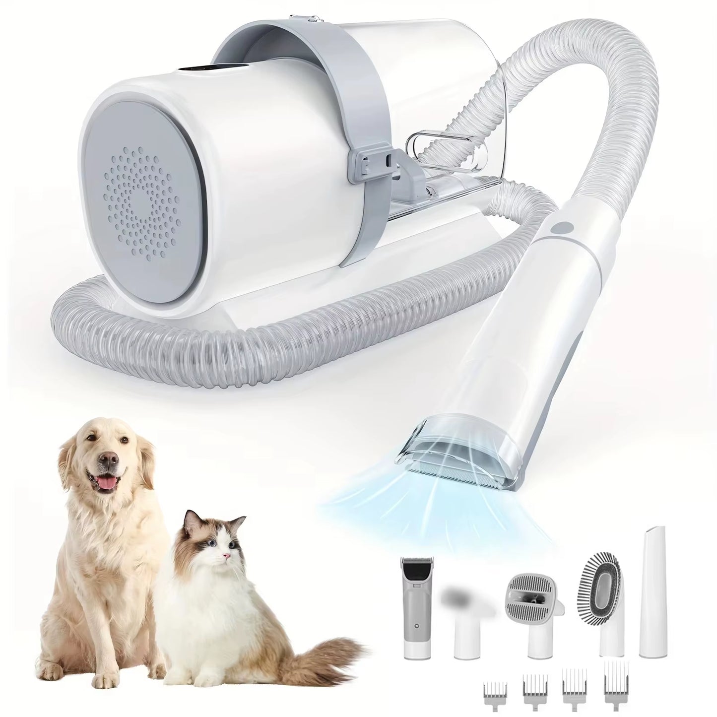 Ultimate 5-In-1 Dog Grooming Vacuum Kit - Professional Clippers with 6 Guide Combs for Effortless Pet Hair Removal on Dogs and Cats