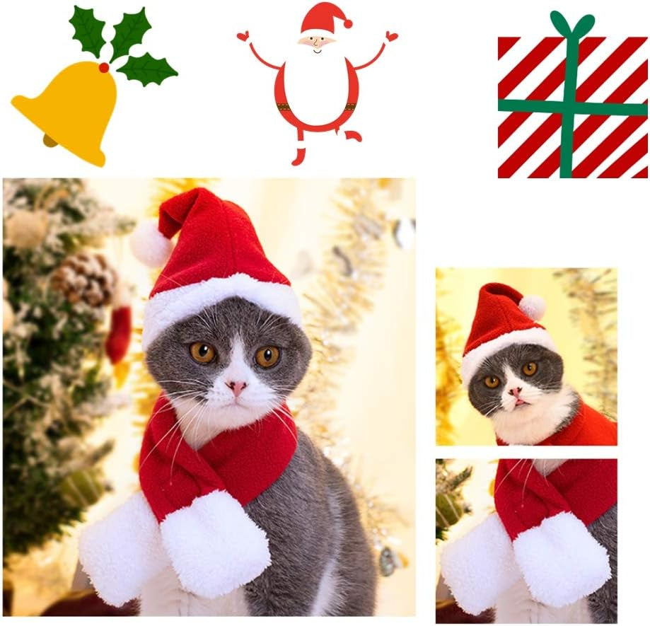 Festive 2-Piece Pet Christmas Costume Set - Santa Hat & Reindeer Antlers for Small Dogs and Cats