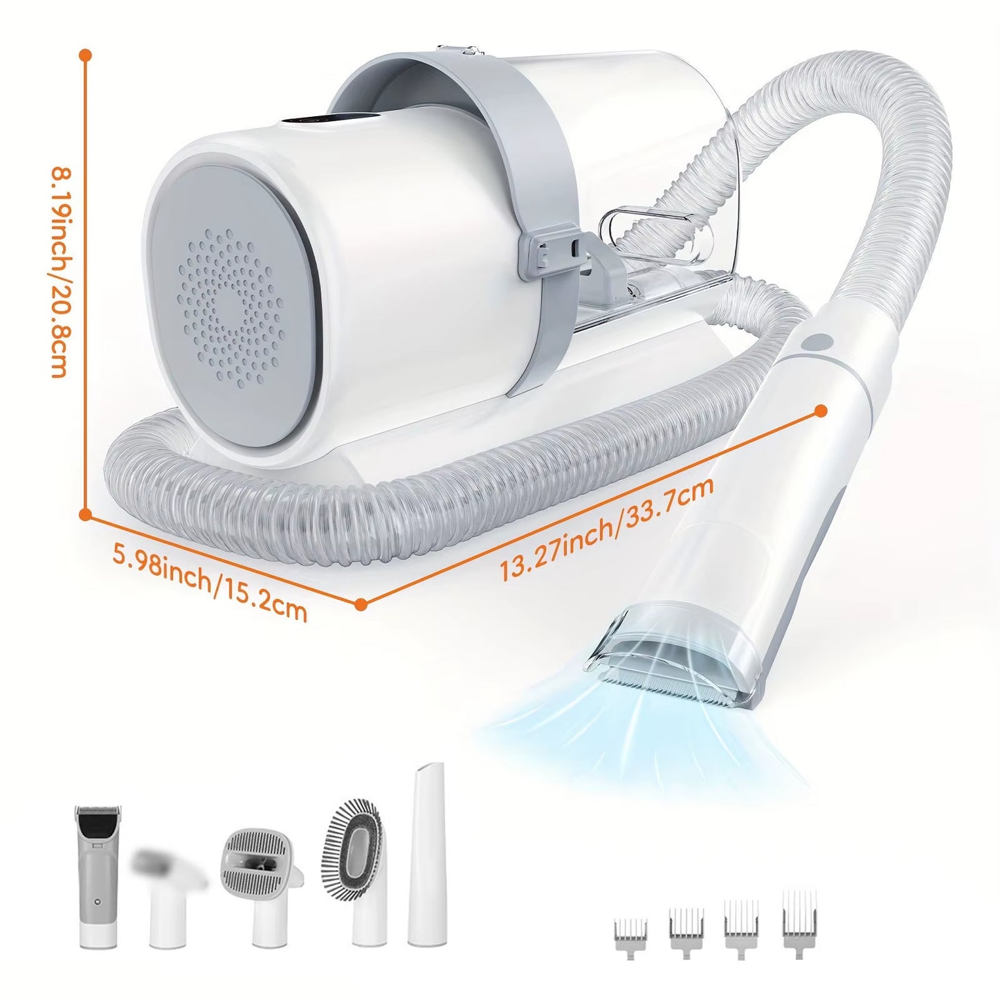 Ultimate 5-In-1 Dog Grooming Vacuum Kit - Professional Clippers with 6 Guide Combs for Effortless Pet Hair Removal on Dogs and Cats