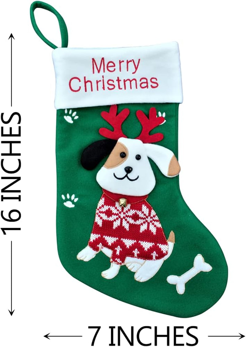Festive Dog Christmas Stocking - 16"x7" Puppy Stocking with Antlers - Perfect for Your Furry Friend!