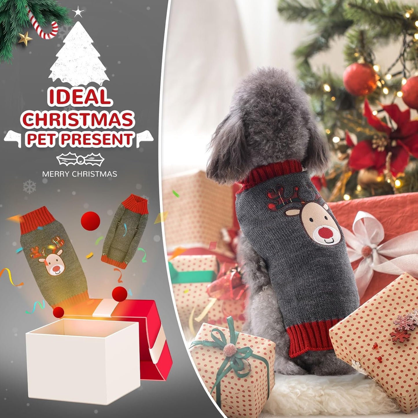 Cozy Reindeer Christmas Dog Sweater - Adorable Gray Vest for Small, Medium & Large Pets - Perfect Holiday Outfit for Dogs & Cats!