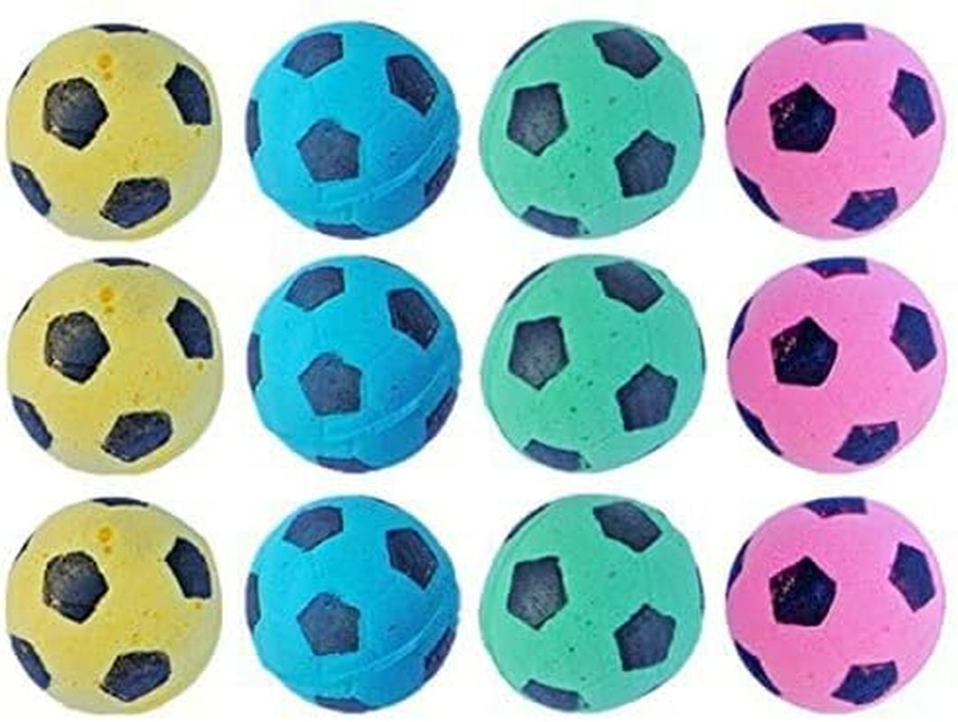 Vibrant Foam Sponge Soccer Balls for Cats - 12 Pack Interactive Exercise Toys, Soft & Bouncy, Noise-Free Fun in Pink, Yellow, Blue, and Green