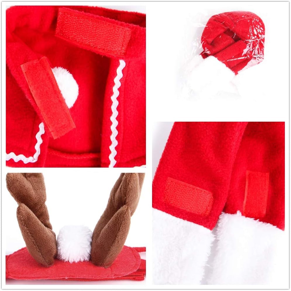 Festive 2-Piece Pet Christmas Costume Set - Santa Hat & Reindeer Antlers for Small Dogs and Cats