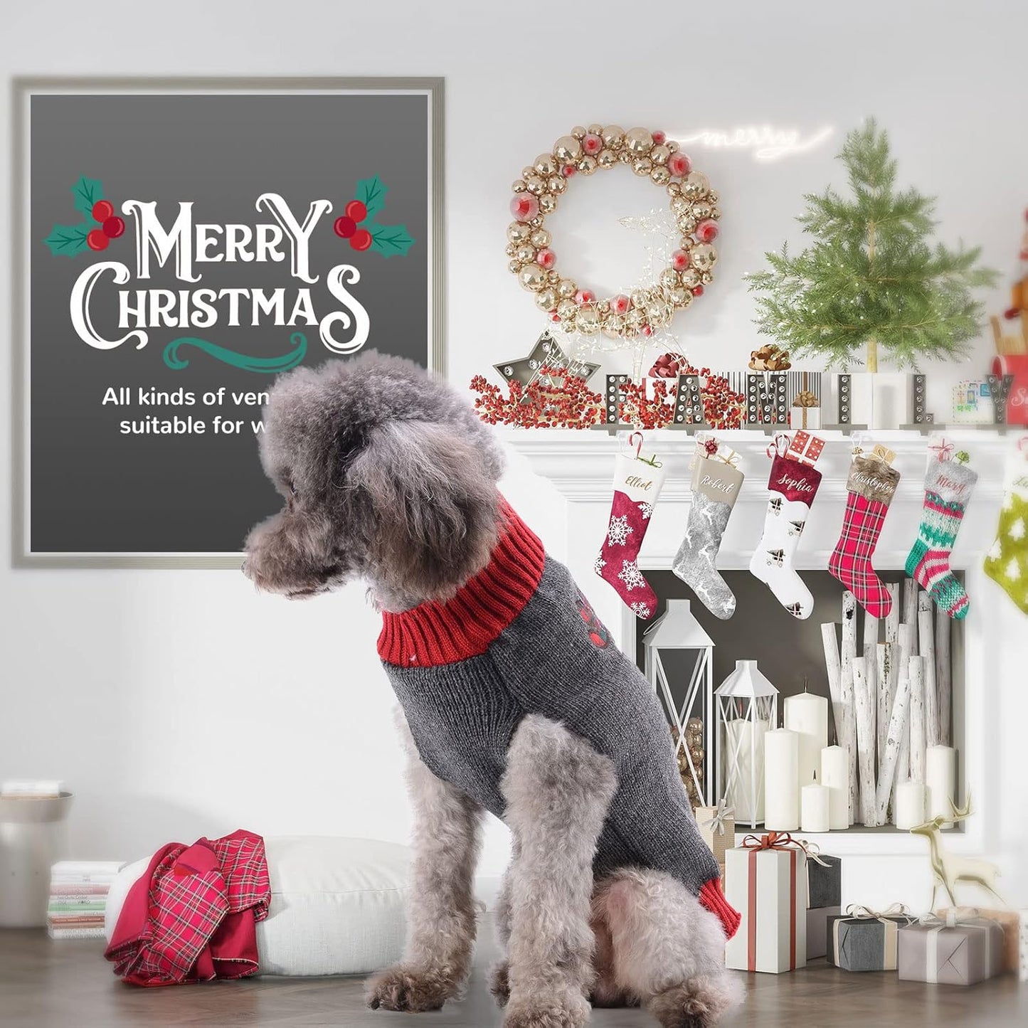 Cozy Reindeer Christmas Dog Sweater - Adorable Gray Vest for Small, Medium & Large Pets - Perfect Holiday Outfit for Dogs & Cats!