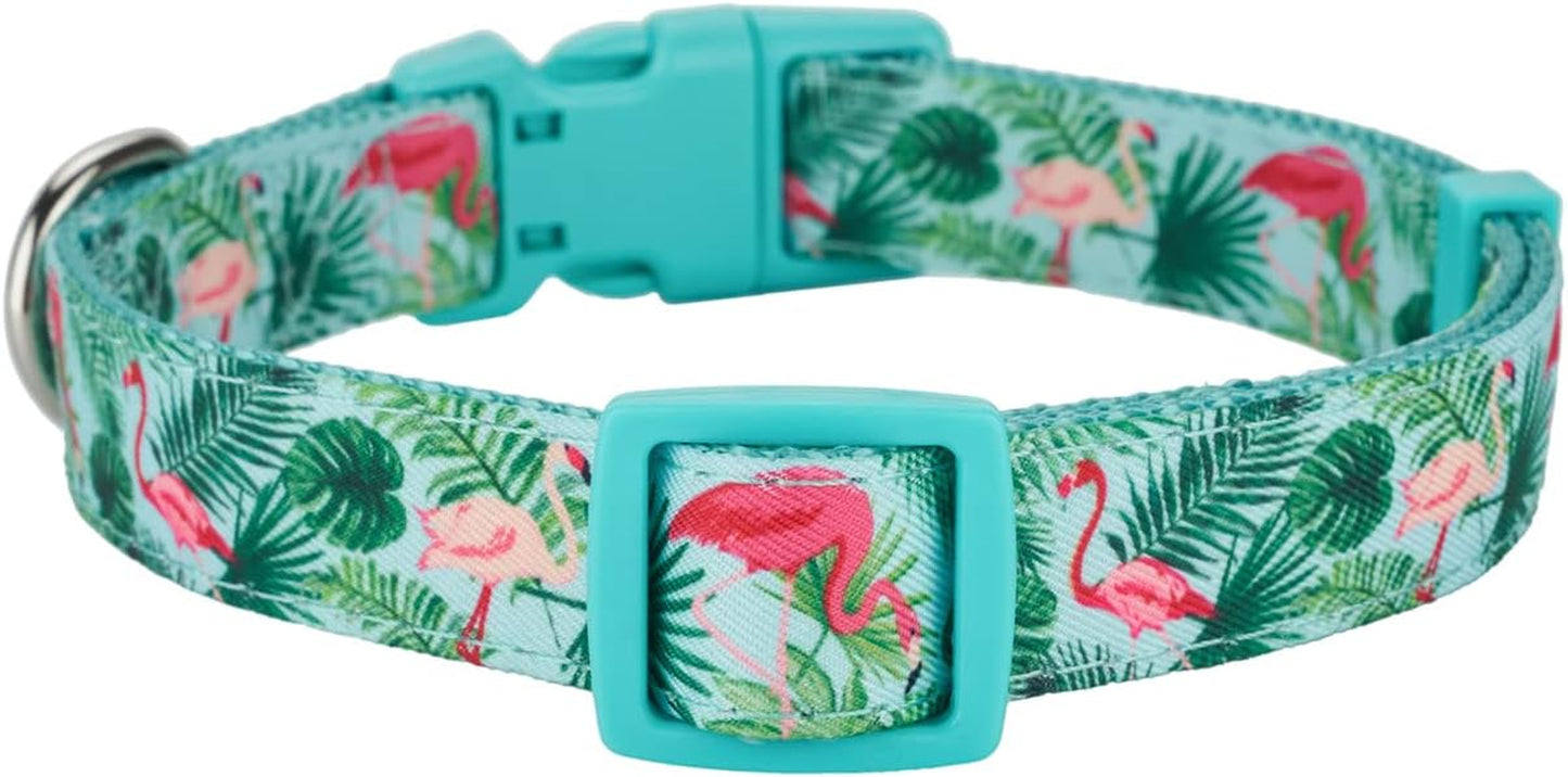 Flamingo Pattern Dog Collar, Nylon Webbing plus Polyester Ribbon 2 Layers, for Medium Dogs(Medium, Flamingo)