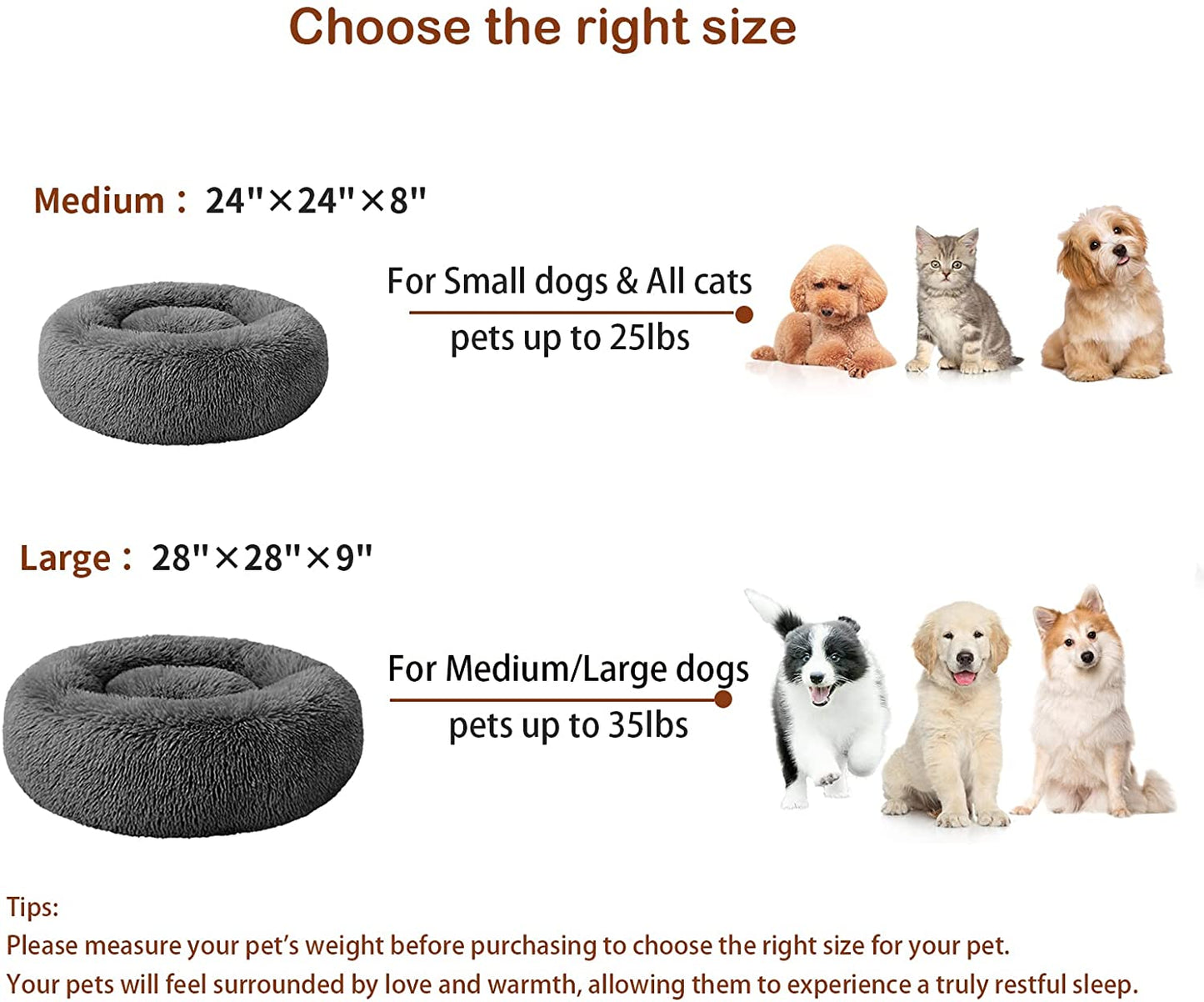 Cozy Grey Donut Dog Bed for Medium Dogs - Anti-Slip, Fluffy, Washable & Durable Pet Bed for Ultimate Comfort
