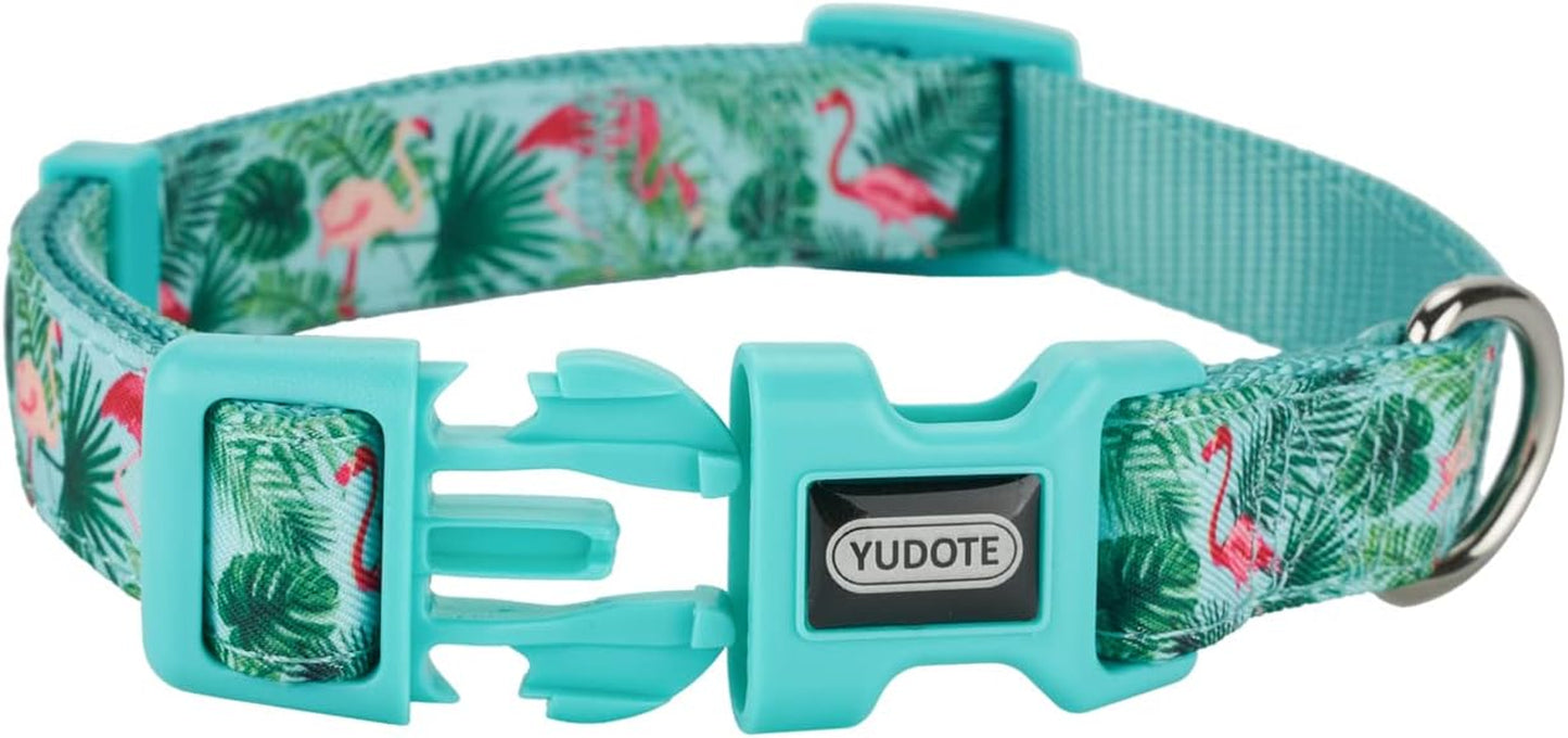Flamingo Pattern Dog Collar, Nylon Webbing plus Polyester Ribbon 2 Layers, for Medium Dogs(Medium, Flamingo)