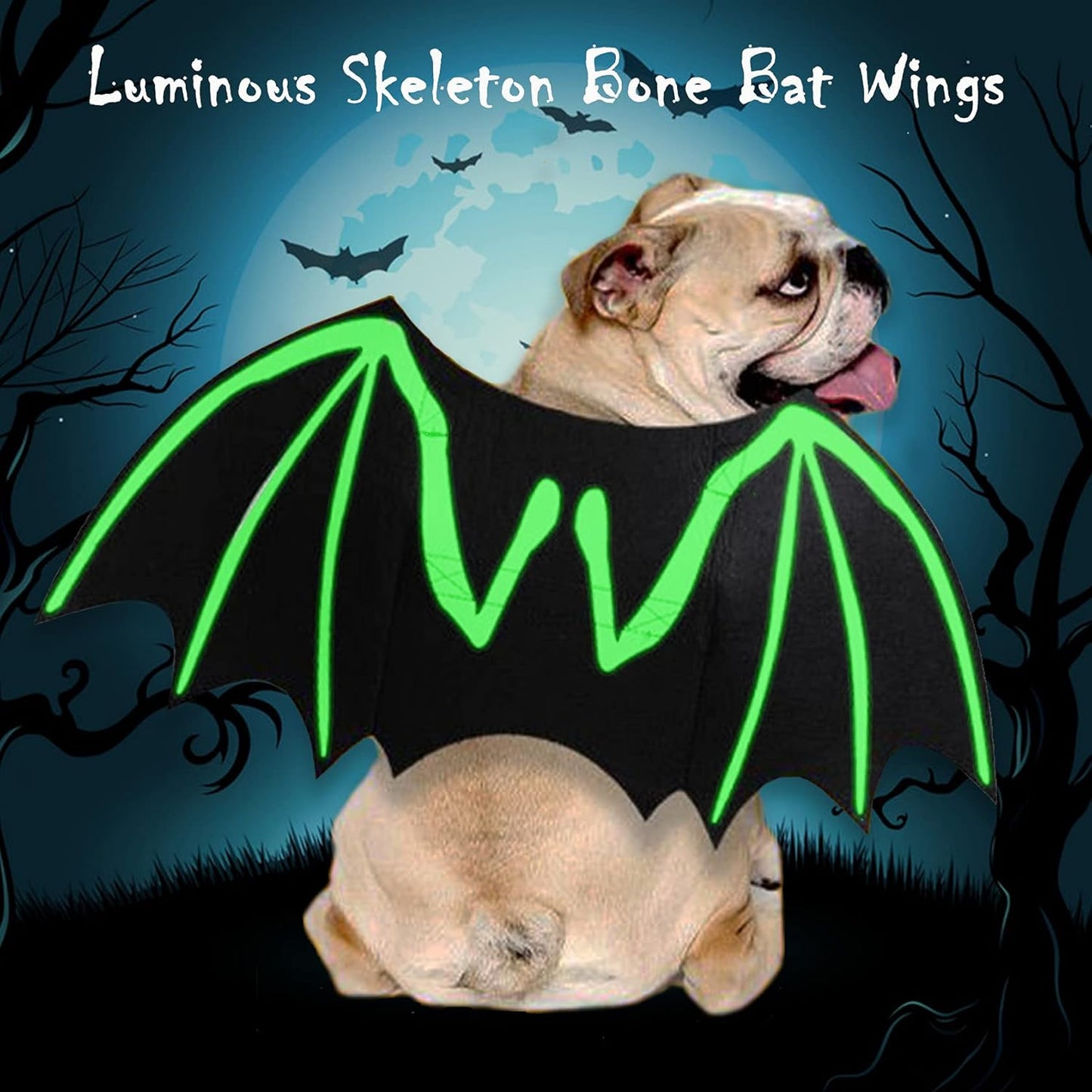 Luminous Skeleton Bone Bat Wings Halloween Costumes for Dogs and Cats - Perfect Dress-Up Apparel for Kittens and Puppies