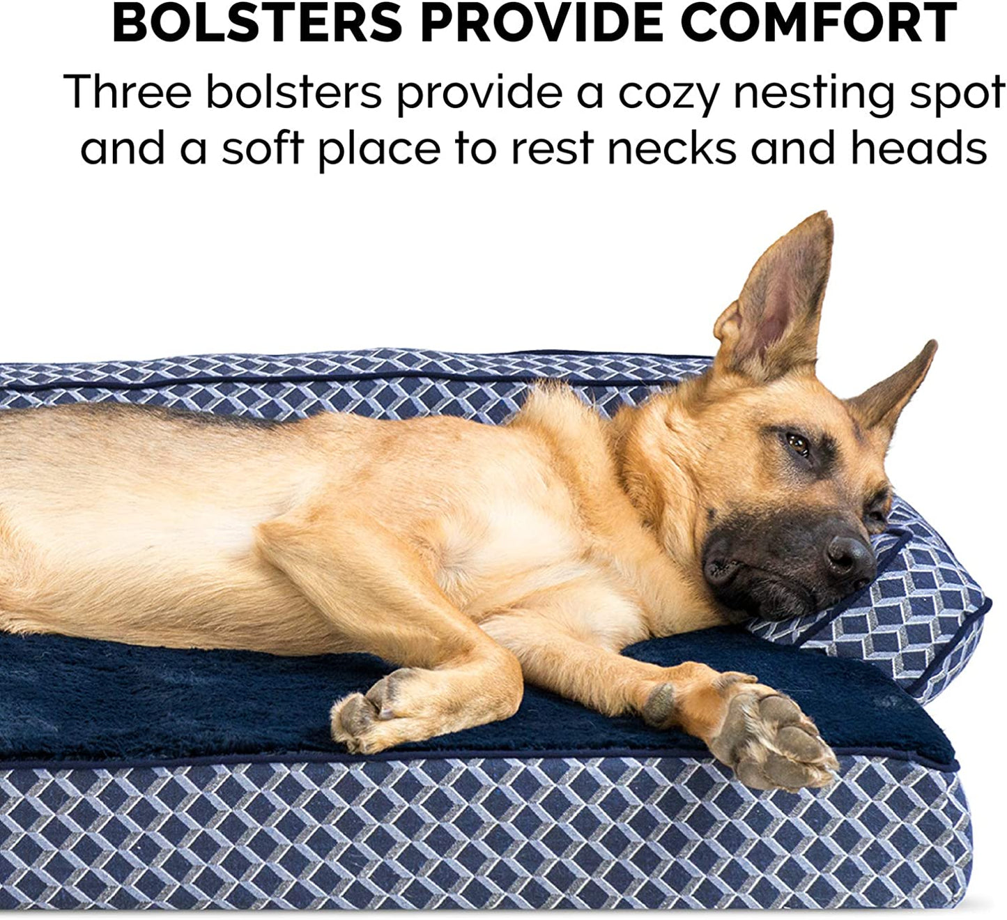Cozy Diamond Blue Memory Foam Dog Bed with Removable Bolsters & Washable Cover - Perfect for Medium/Small Dogs up to 35 Lbs