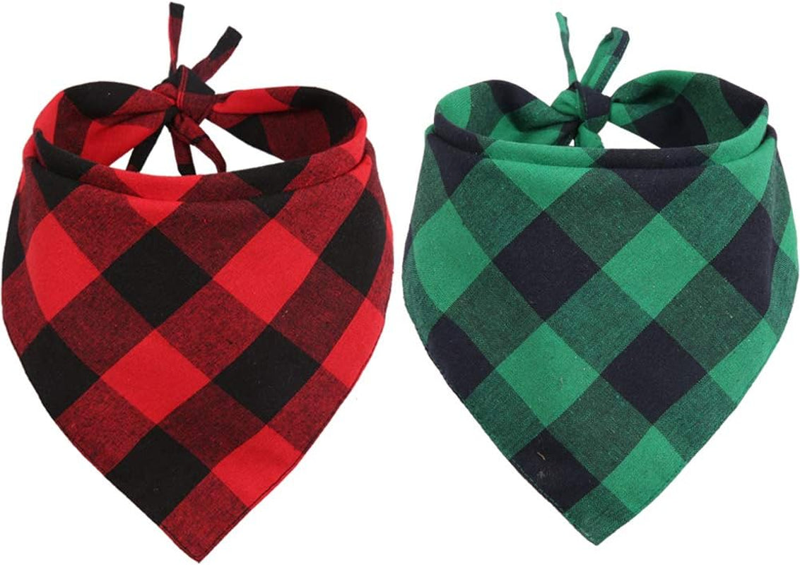 Festive Plaid Dog Bandanas - 2 Pack Christmas Triangle Scarves for Pets
