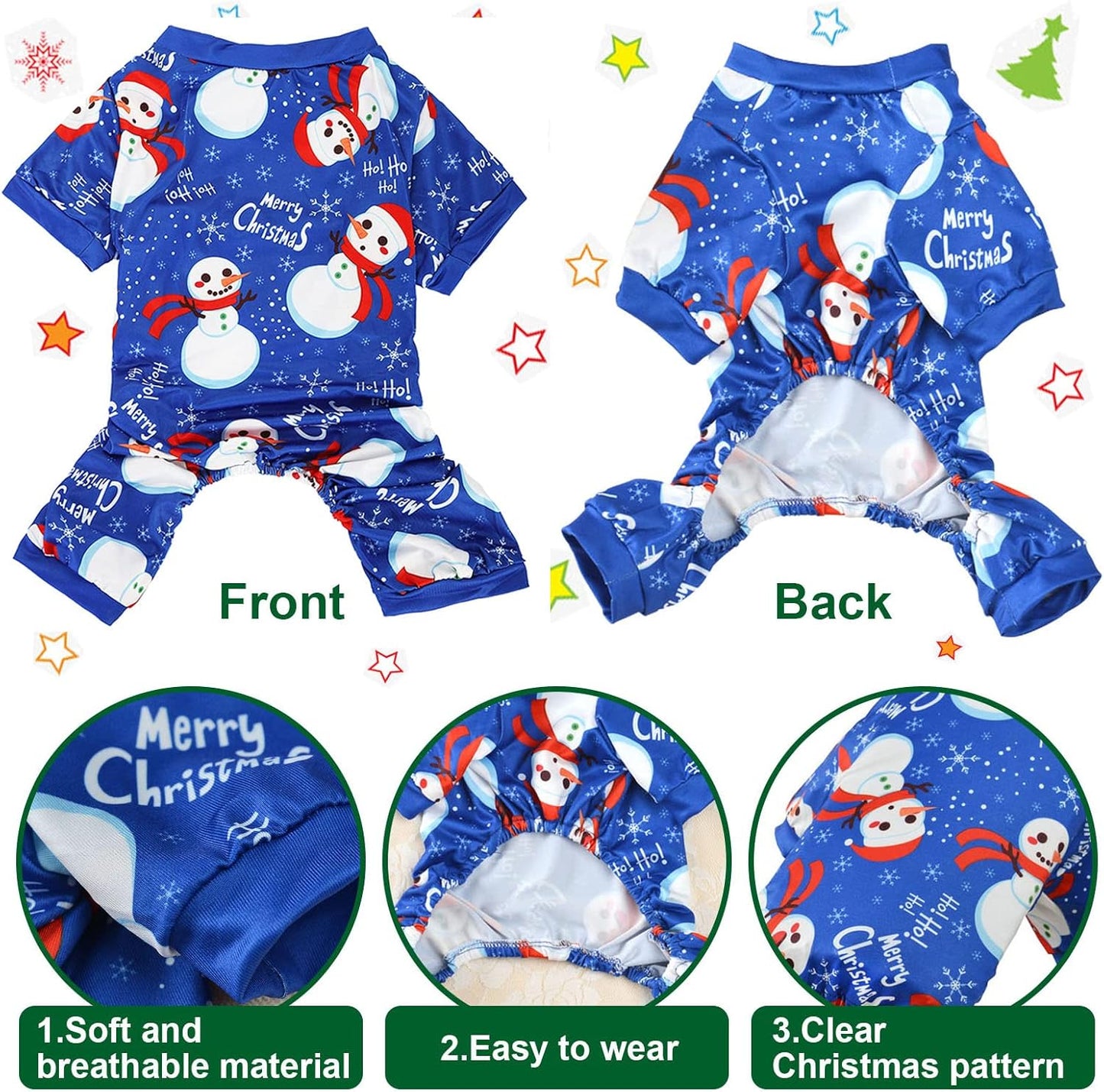 Adorable 3-Pack Christmas Dog Pajamas - Soft Xmas Onesies with Santa, Reindeer, and Snowman Designs for Small Dogs - Perfect Holiday Costume for Pet Parties!