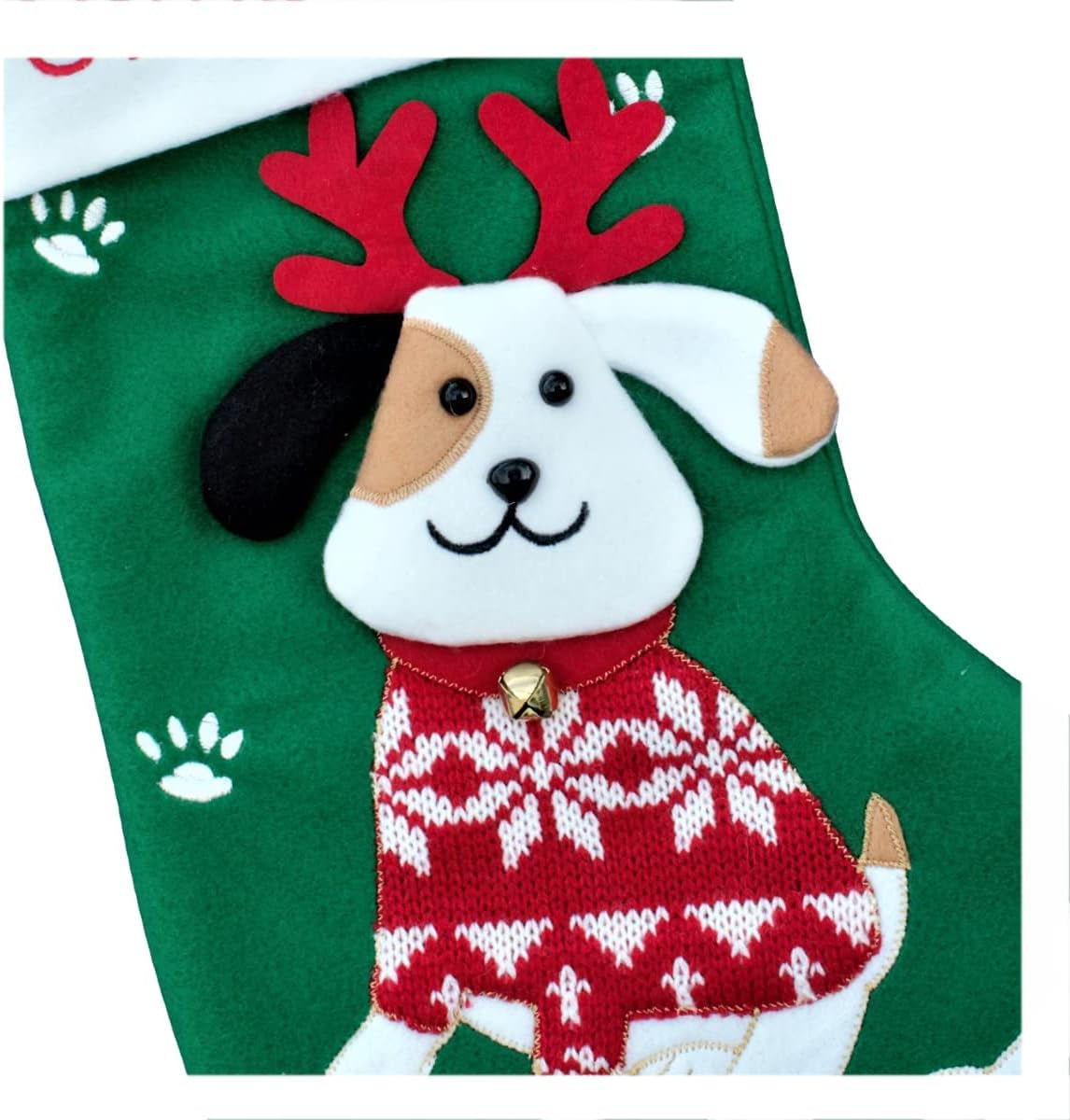 Festive Dog Christmas Stocking - 16"x7" Puppy Stocking with Antlers - Perfect for Your Furry Friend!