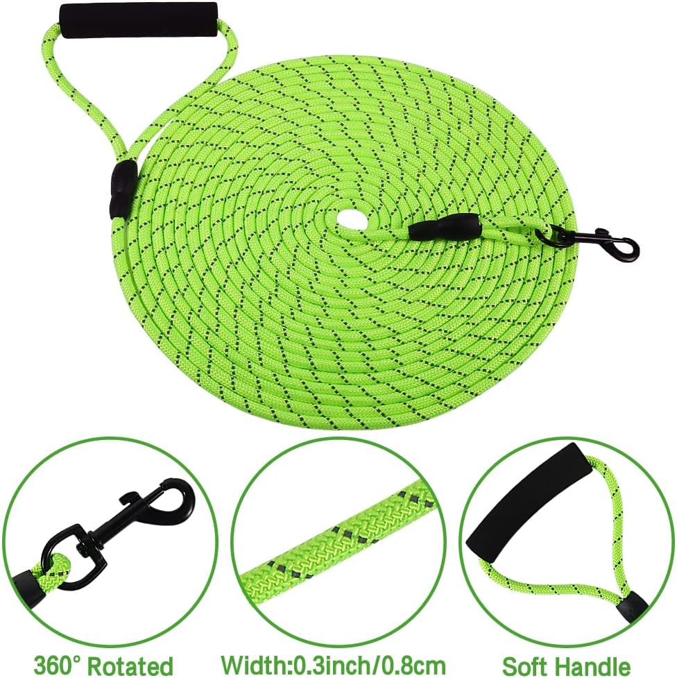 32Ft Reflective Floating Dog Leash - Ideal for Swimming, Hiking, Camping & Beach Adventures (Green)