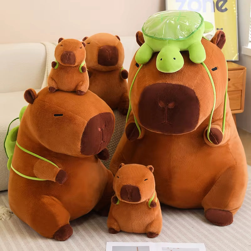 Adorable Plush Fat Capybara Pillow with Turtle Backpack - Perfect for Cuddles and Fun!