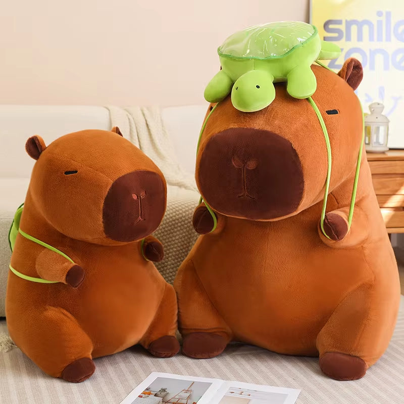 Adorable Plush Fat Capybara Pillow with Turtle Backpack - Perfect for Cuddles and Fun!