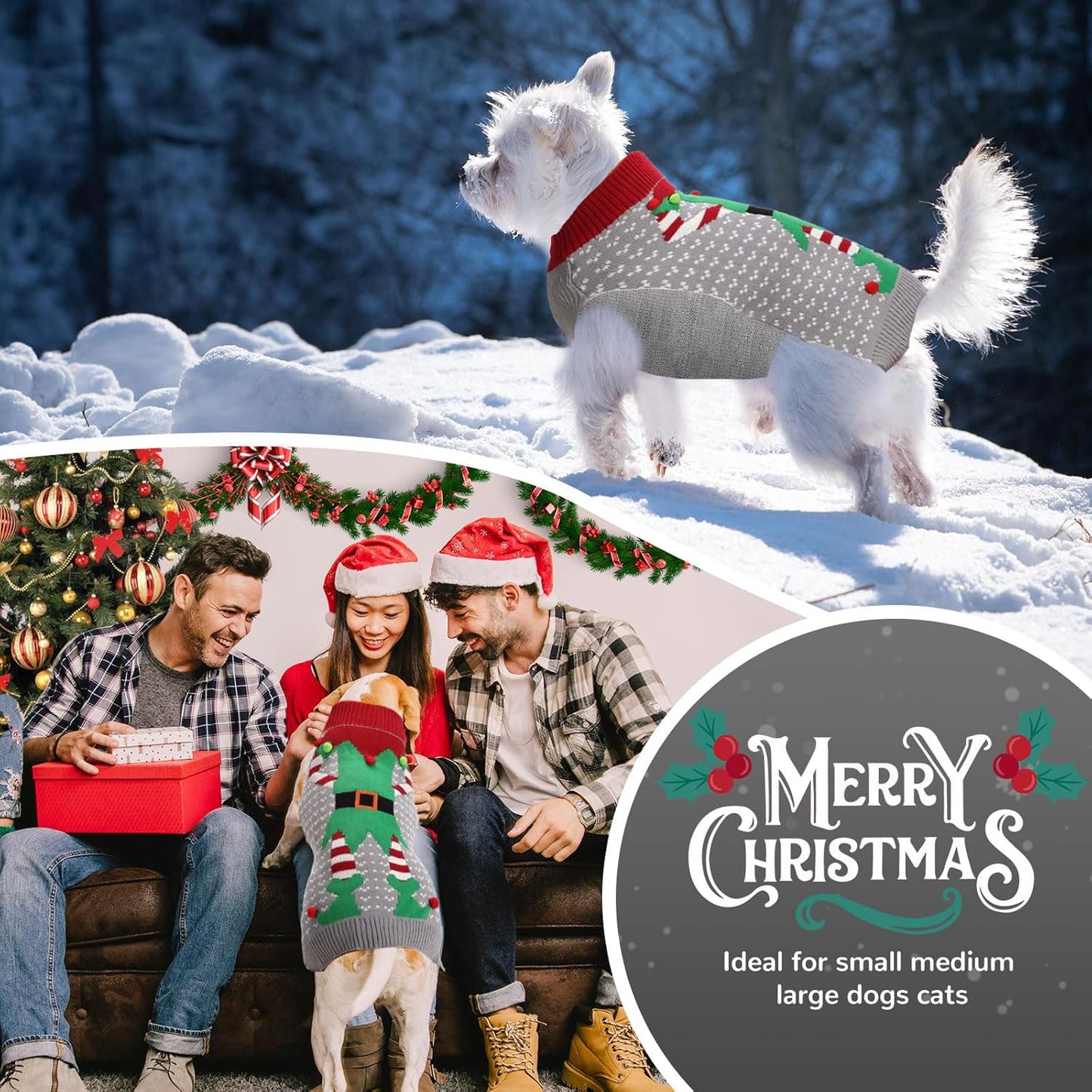 Festive Ugly Elf Clown Dog Sweater - Holiday Jumper for Small to Large Dogs & Cats - Perfect Xmas Outfit!