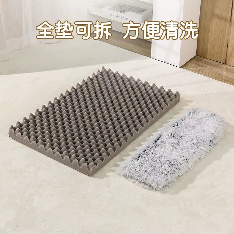 Luxury Plush Square Pet Bed - Cozy Sofa for Dogs & Cats, Stylish Winter/Summer Mat with Cartoon Design