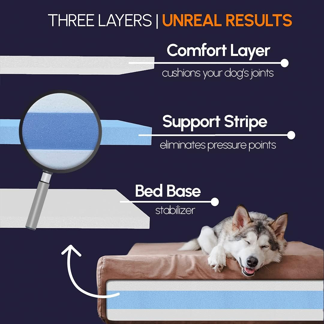 Extra Large Orthopedic Dog Bed - 7" Thick Soft Cushion with Washable Microsuede Cover - Made in USA - Chocolate Color
