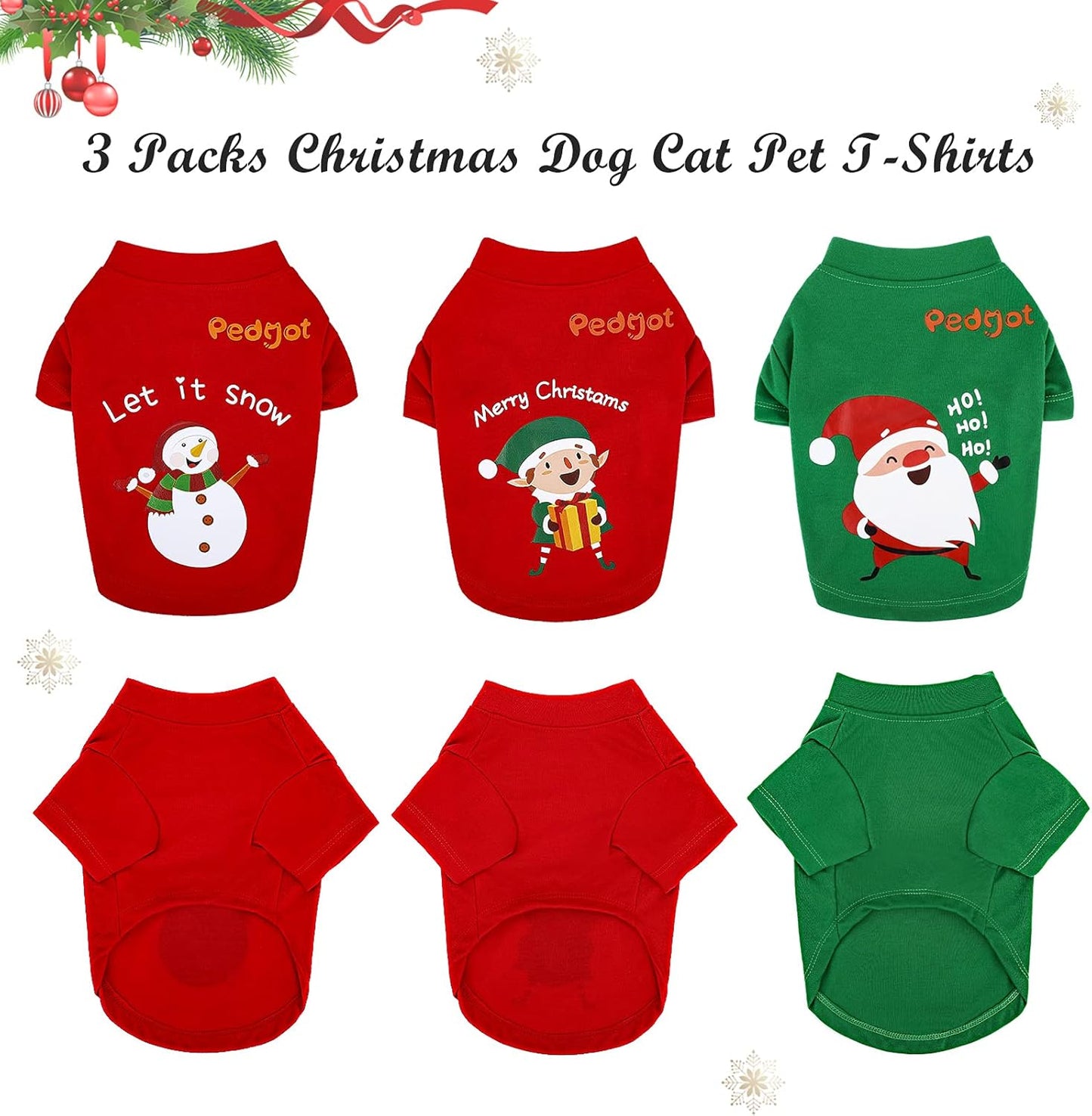 Adorable 3-Pack Christmas Pet Shirts: Santa, Snowman & Elf T-Shirts for Small Dogs and Cats - Perfect Holiday Cosplay Apparel!