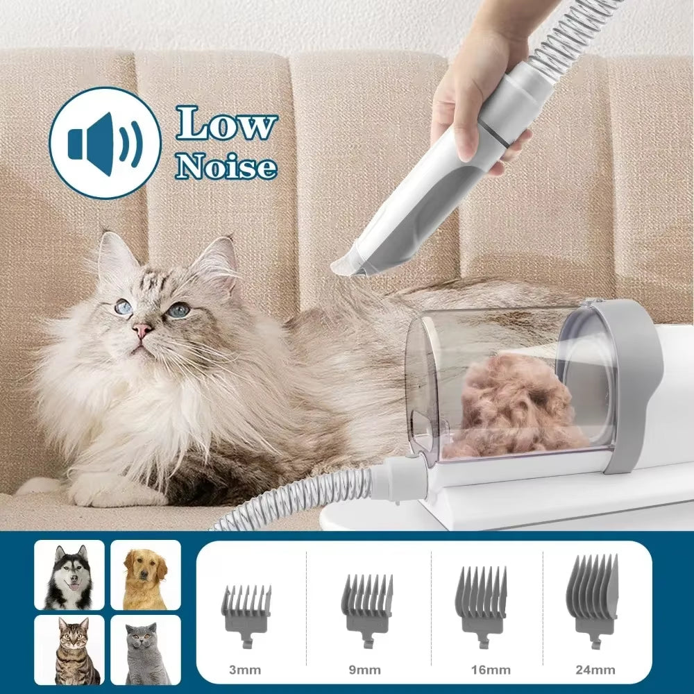 Ultimate 5-In-1 Dog Grooming Vacuum Kit - Professional Clippers with 6 Guide Combs for Effortless Pet Hair Removal on Dogs and Cats