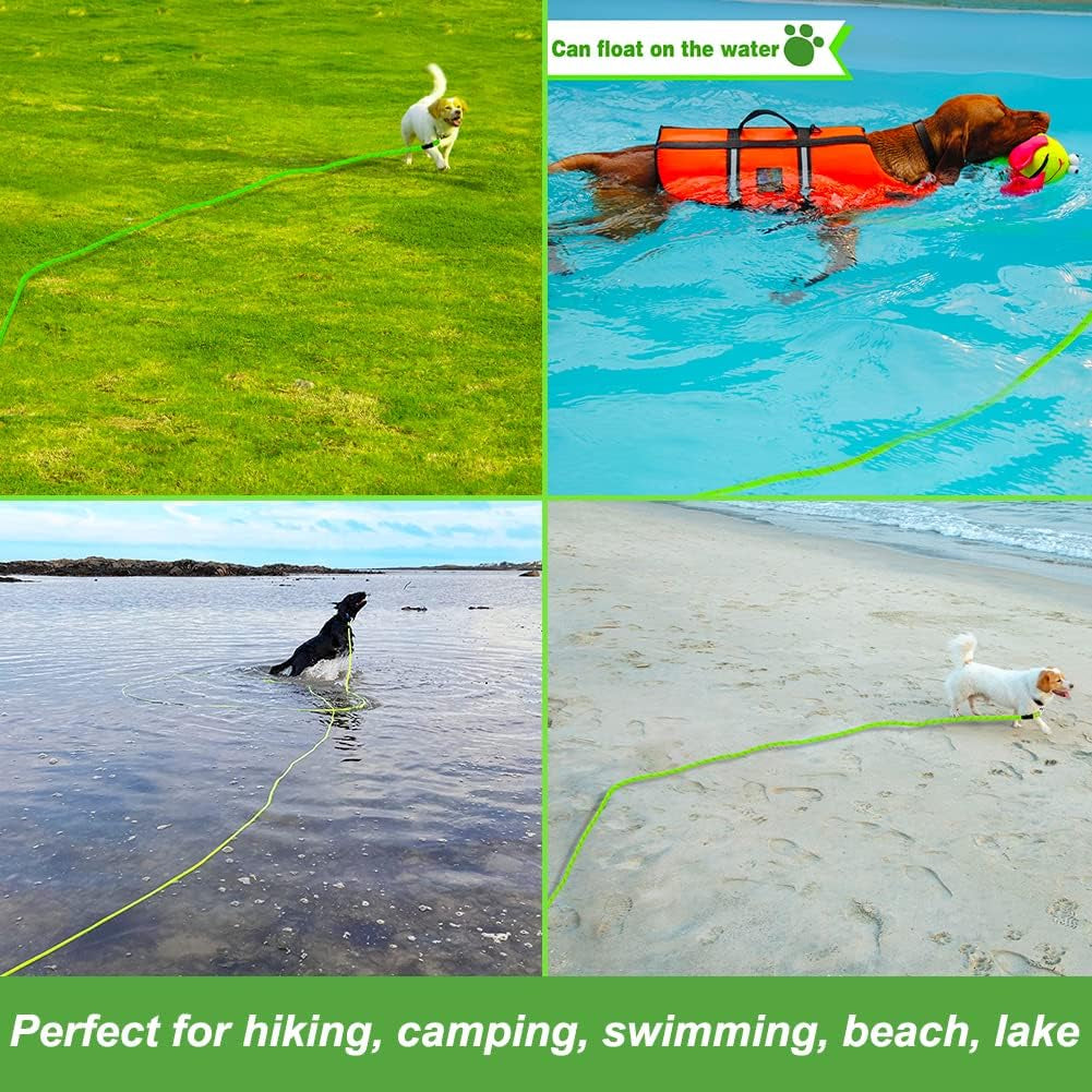 32Ft Reflective Floating Dog Leash - Ideal for Swimming, Hiking, Camping & Beach Adventures (Green)