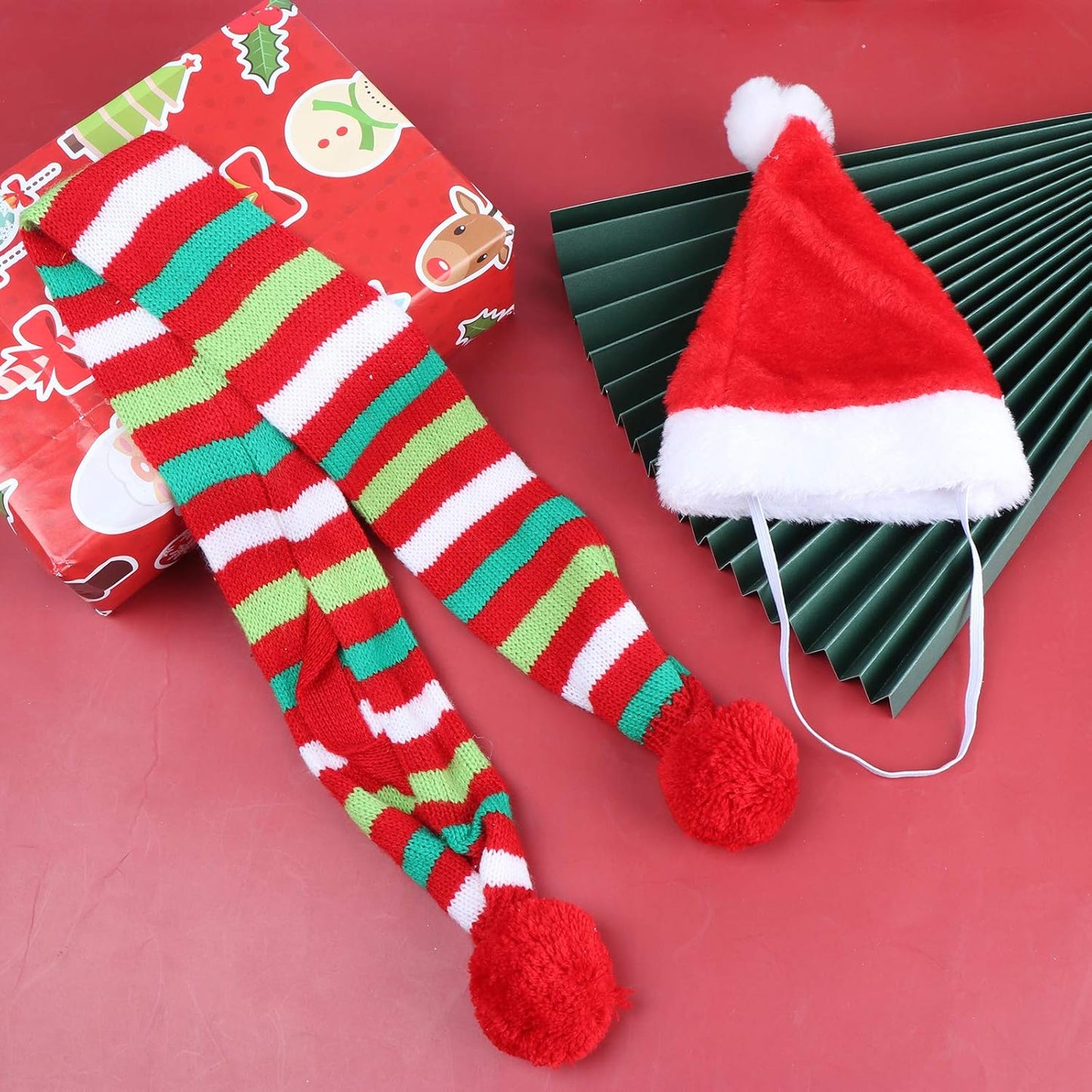 Adorable 4-Piece Christmas Pet Accessory Set - Stylish Dog Scarves & Santa Hats for Dogs and Cats (M-Scarf + Hat)