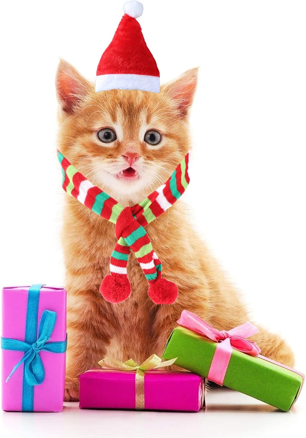 Adorable 4-Piece Christmas Pet Accessory Set - Stylish Dog Scarves & Santa Hats for Dogs and Cats (M-Scarf + Hat)