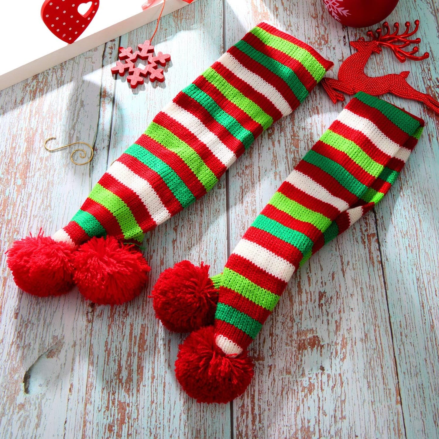 Cozy Christmas Striped Knitted Dog Scarf - 2 Pack Winter Neck Warmers for Pets, Festive Holiday Bandanas for Cats & Puppies