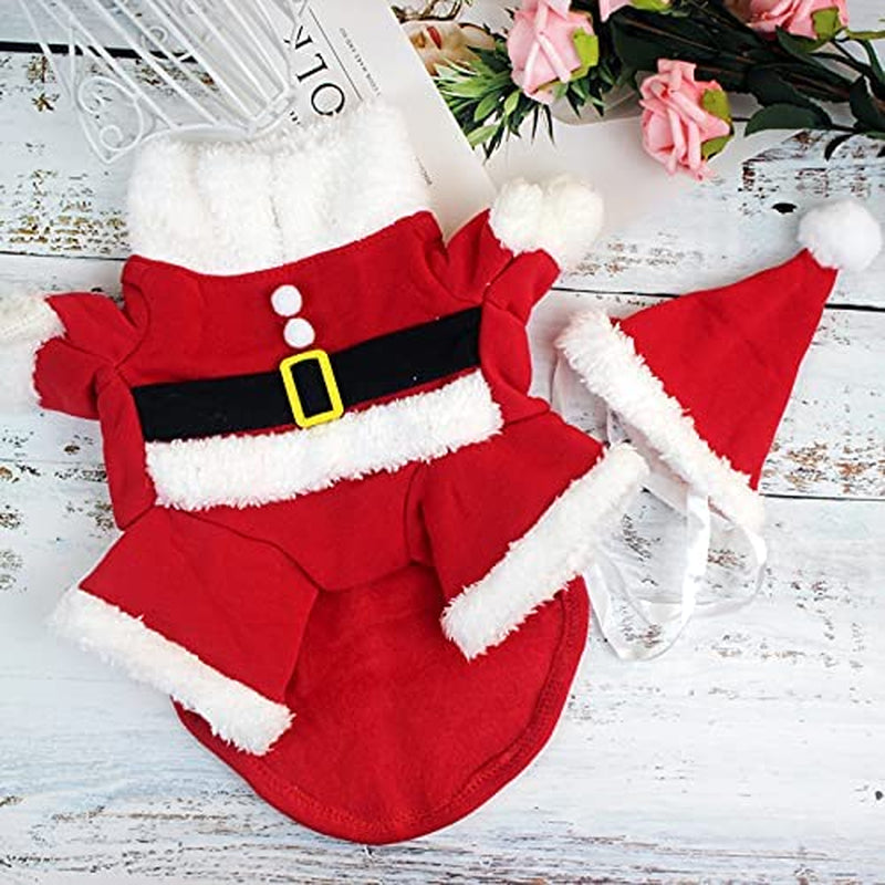 Festive Pet Christmas Costume - Adorable Dog & Cat Outfit with Cap for Holiday Parties (Red, X-Large)