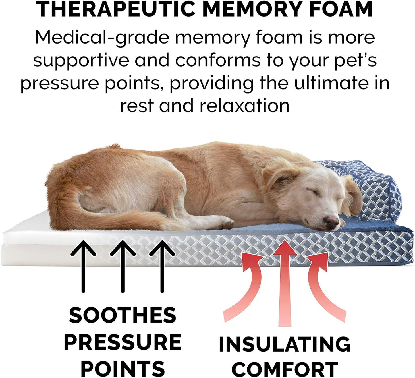 Cozy Diamond Blue Memory Foam Dog Bed with Removable Bolsters & Washable Cover - Perfect for Medium/Small Dogs up to 35 Lbs