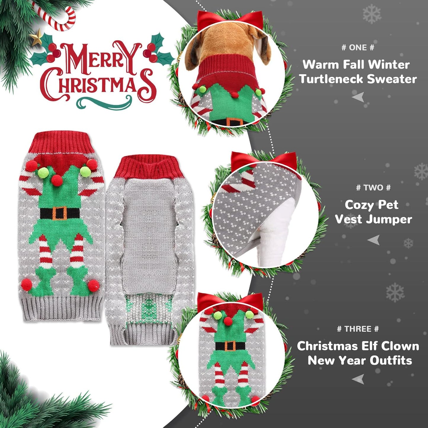 Festive Ugly Elf Clown Dog Sweater - Holiday Jumper for Small to Large Dogs & Cats - Perfect Xmas Outfit!