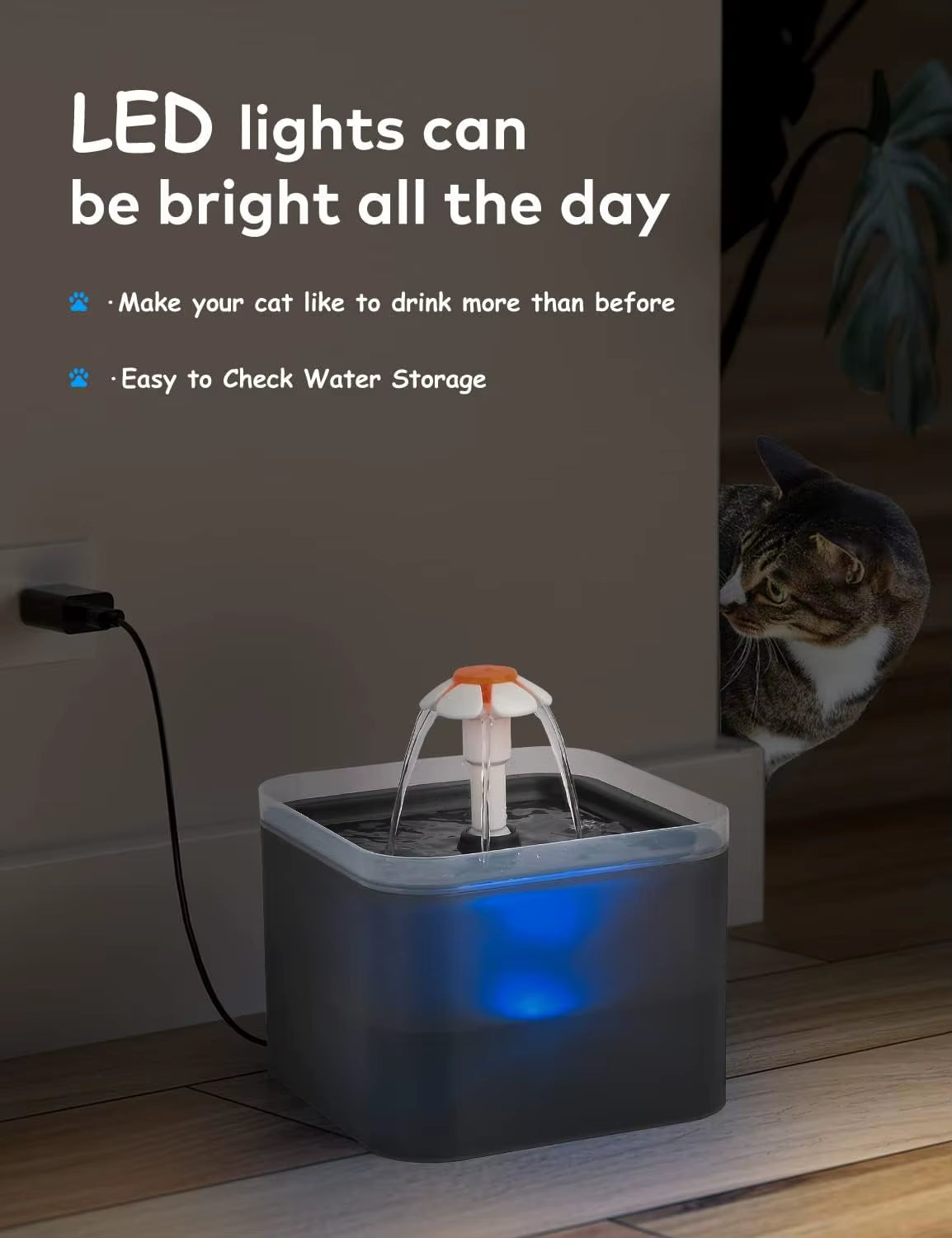 Elevate Your Pet's Hydration: 2L LED Light Cat Water Fountain with Activated Carbon Filter - Perfect for Cats and Dogs!