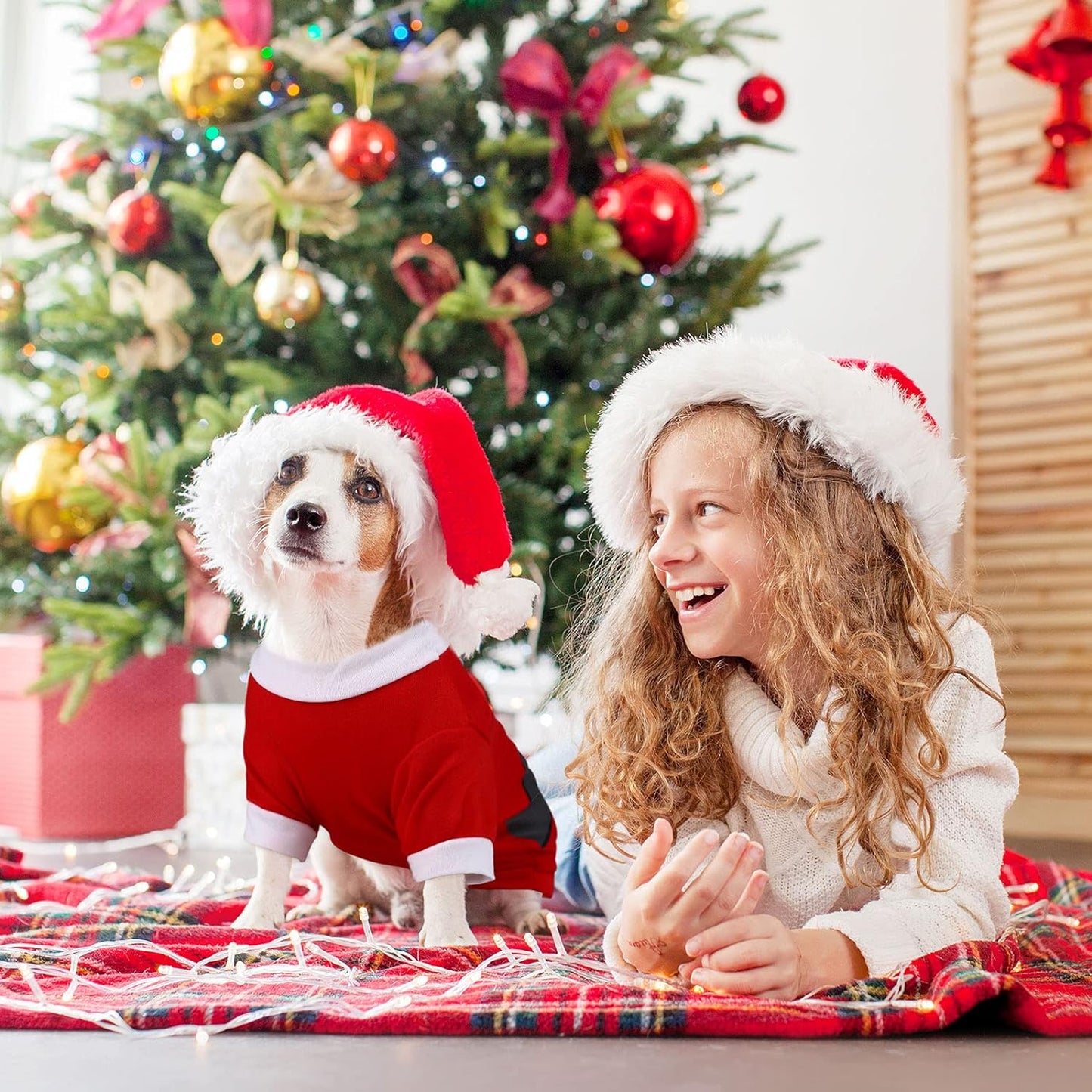 Festive 3-Piece Dog & Cat Christmas Shirt Set - Santa, Snowman & Elf Designs - Cozy Cotton/Polyester Cosplay Apparel for Pets