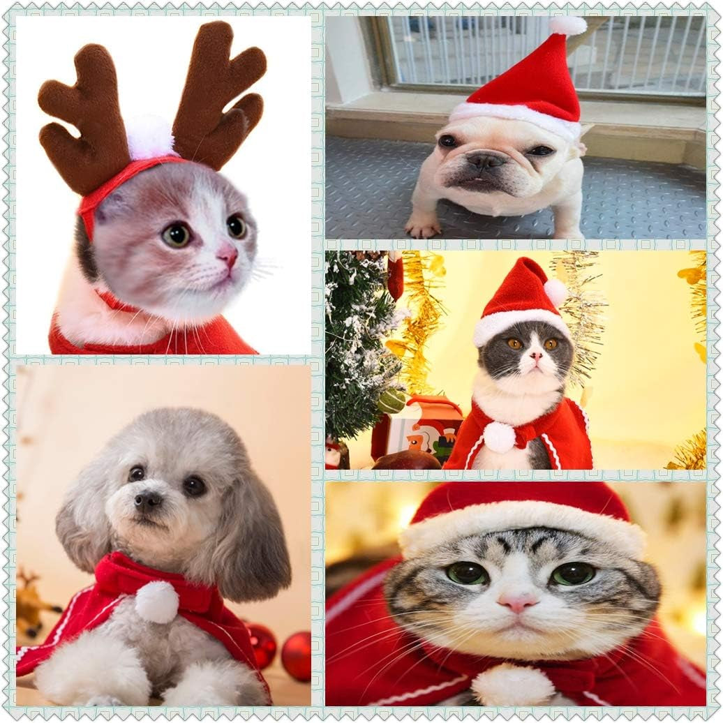 Festive 2-Piece Pet Christmas Costume Set - Santa Hat & Reindeer Antlers for Small Dogs and Cats
