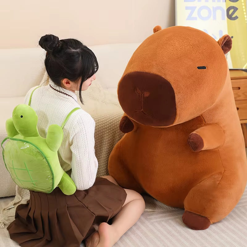 Adorable Plush Fat Capybara Pillow with Turtle Backpack - Perfect for Cuddles and Fun!