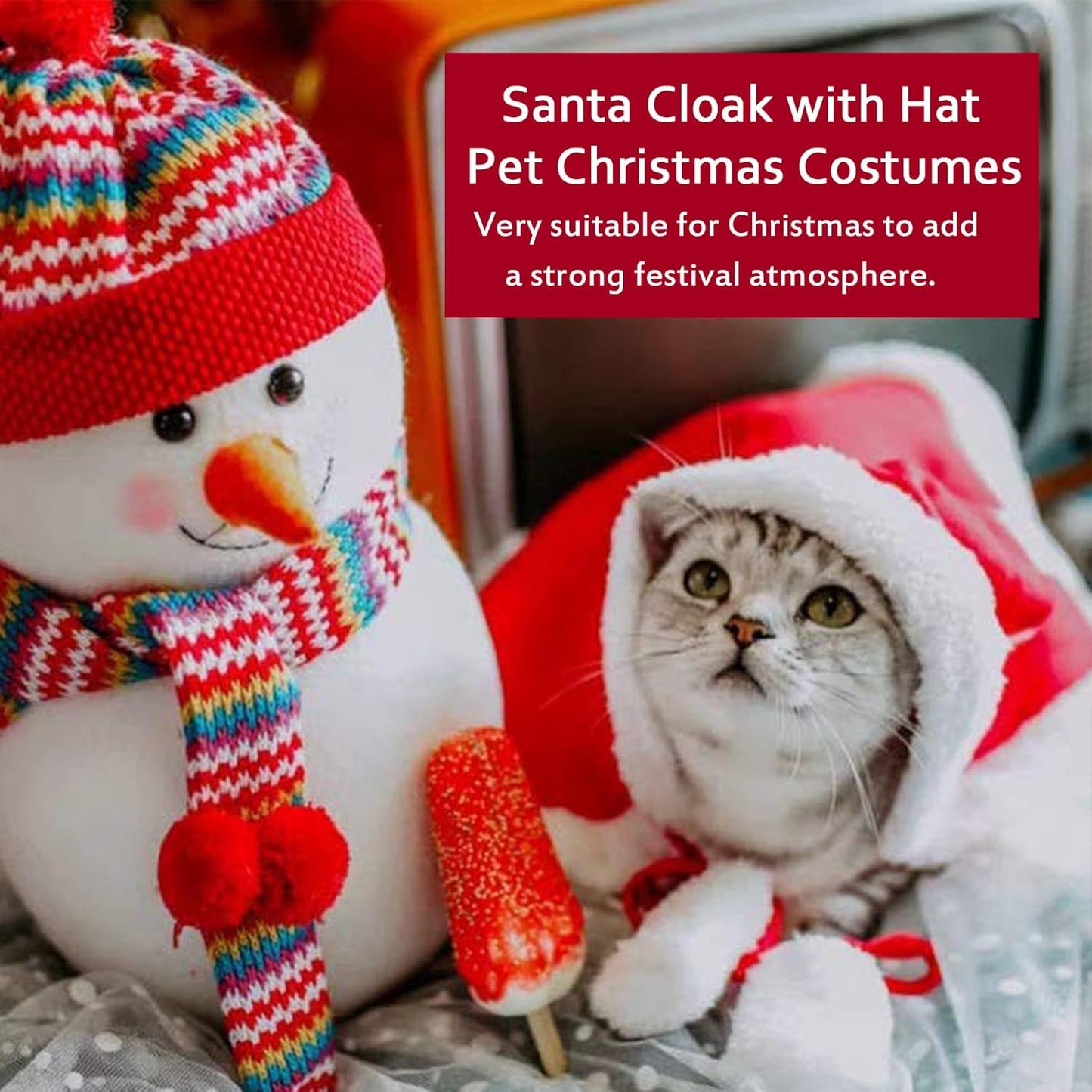 Festive Cat & Dog Christmas Costumes - Santa Cloak Cape with Hat for Small Pets - Perfect Holiday Party Outfits!
