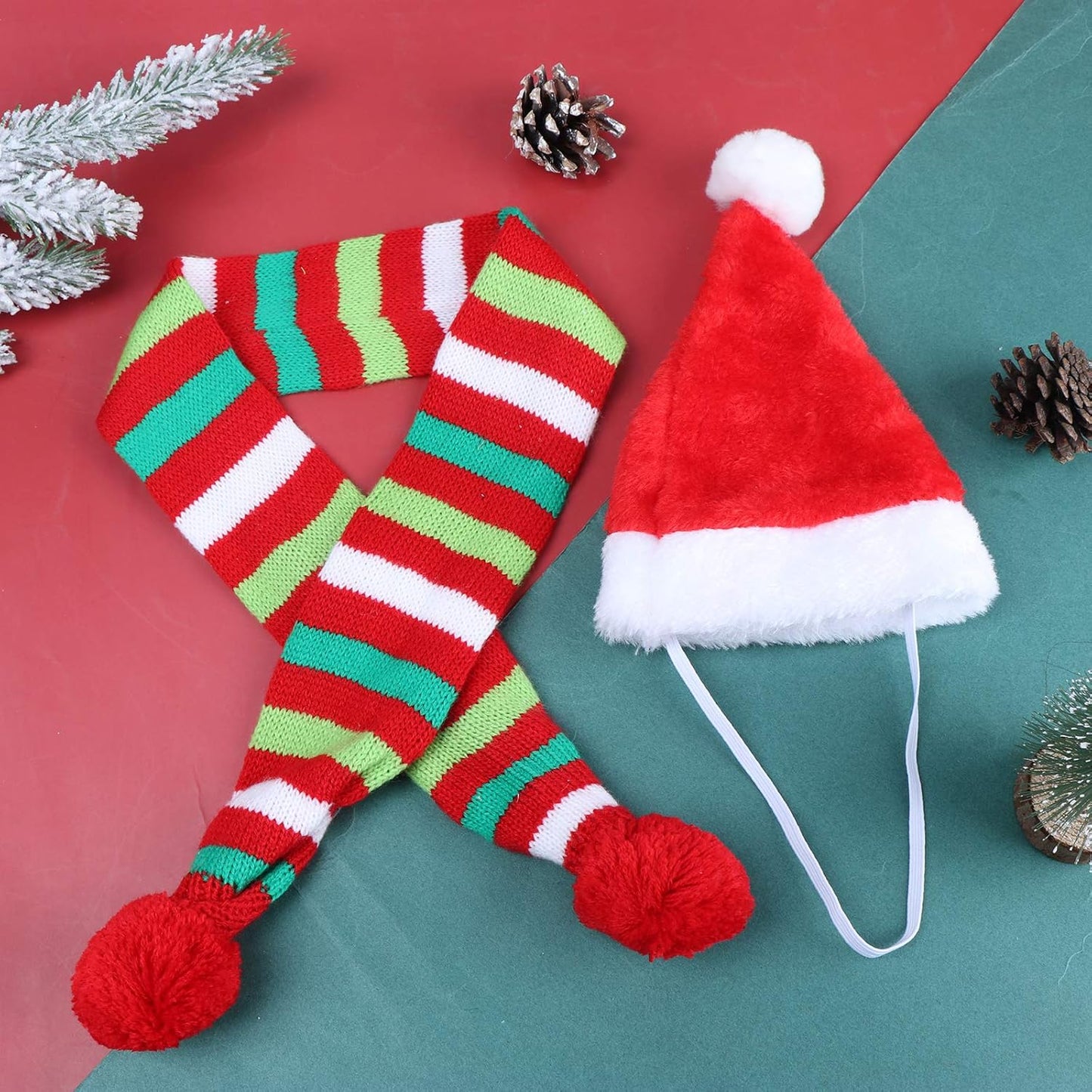 Adorable 4-Piece Christmas Pet Accessory Set - Stylish Dog Scarves & Santa Hats for Dogs and Cats (M-Scarf + Hat)