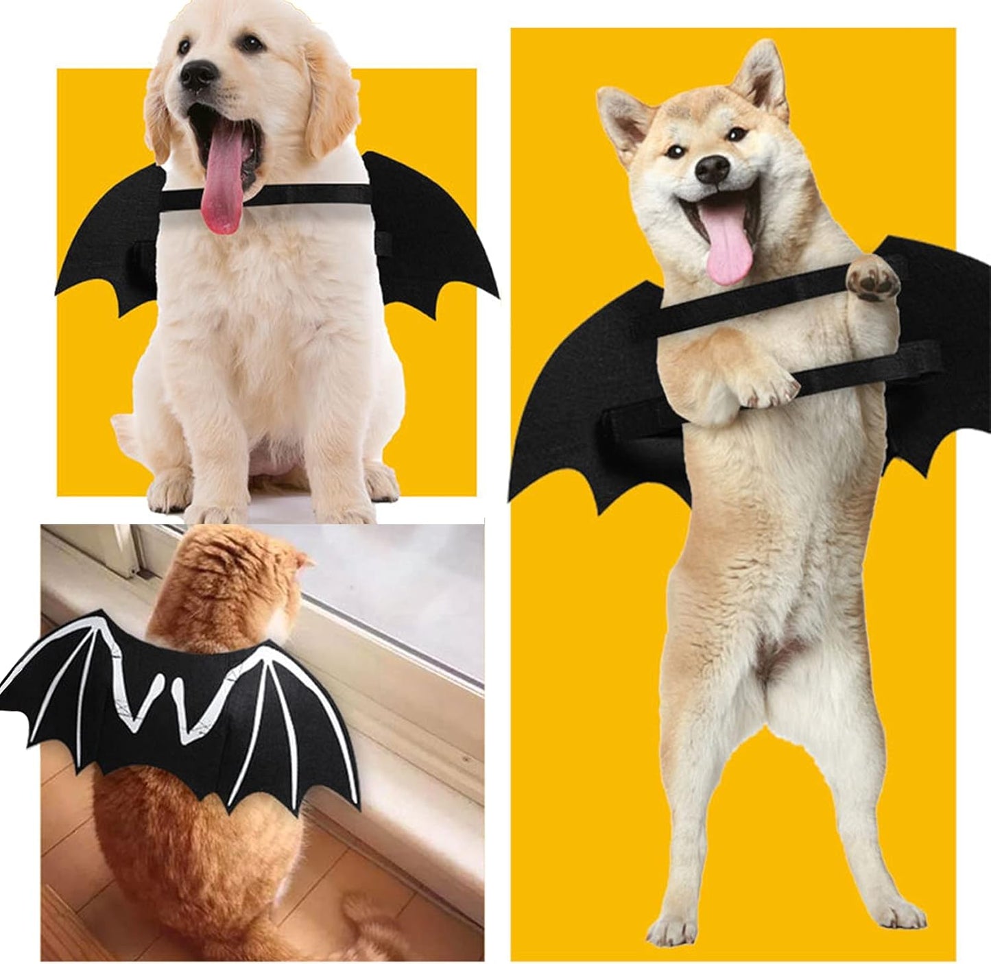 Luminous Skeleton Bone Bat Wings Halloween Costumes for Dogs and Cats - Perfect Dress-Up Apparel for Kittens and Puppies