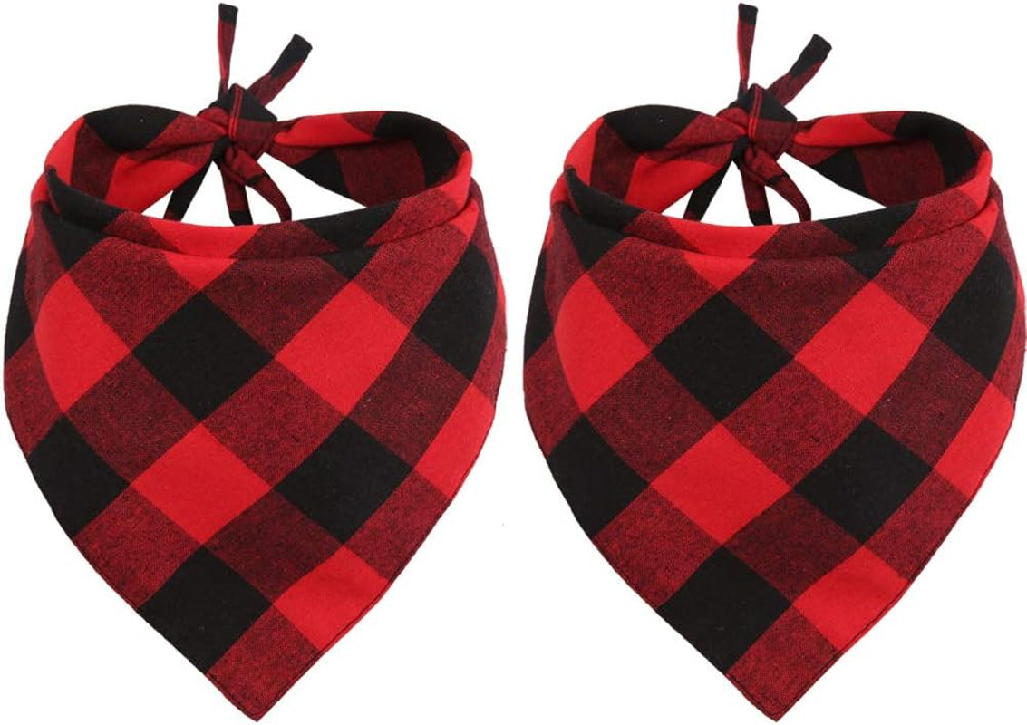 Festive Red & Black Plaid Dog Bandanas - 2 Pack Christmas Triangle Scarves for Pets