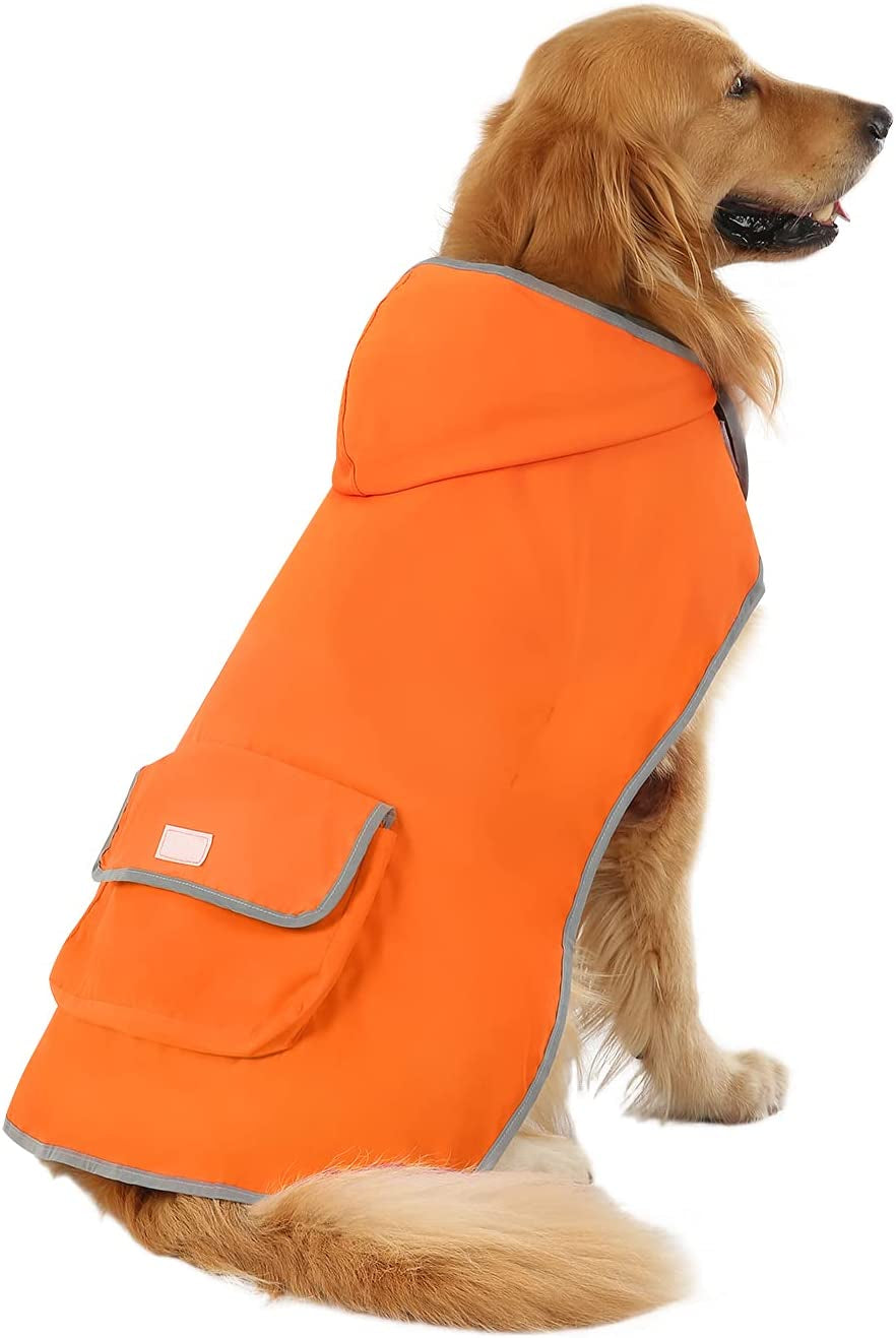 Stylish Reversible Camo & Orange Dog Raincoat - Hooded Slicker Jacket for Small to Large Dogs - Size L