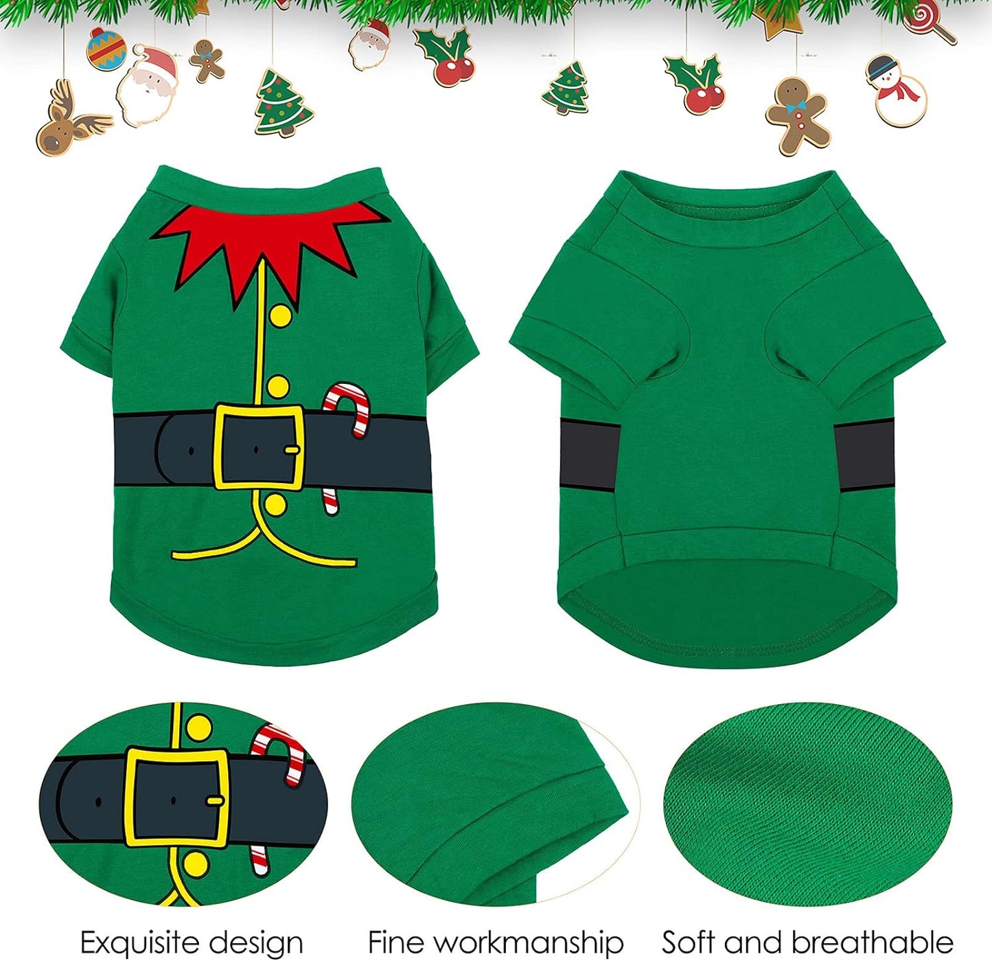 Festive 3-Piece Dog & Cat Christmas Shirt Set - Santa, Snowman & Elf Designs - Cozy Cotton/Polyester Cosplay Apparel for Pets