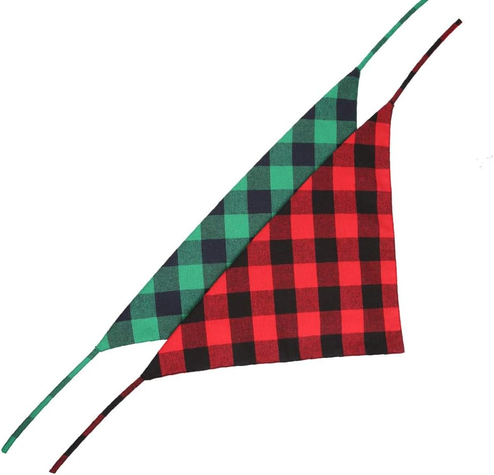 Festive Plaid Dog Bandanas - 2 Pack Christmas Triangle Scarves for Pets