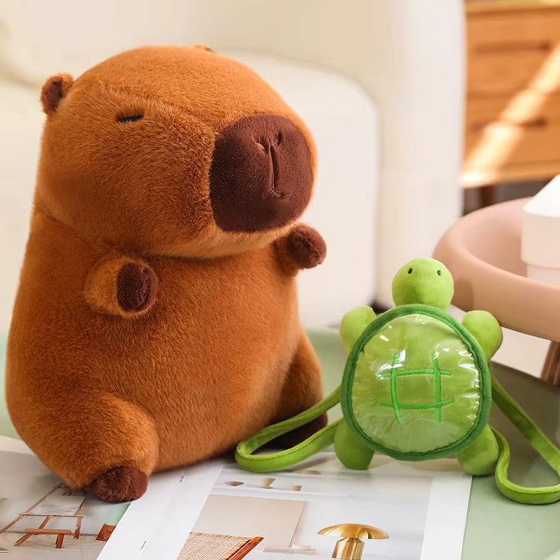 Adorable Plush Fat Capybara Pillow with Turtle Backpack - Perfect for Cuddles and Fun!