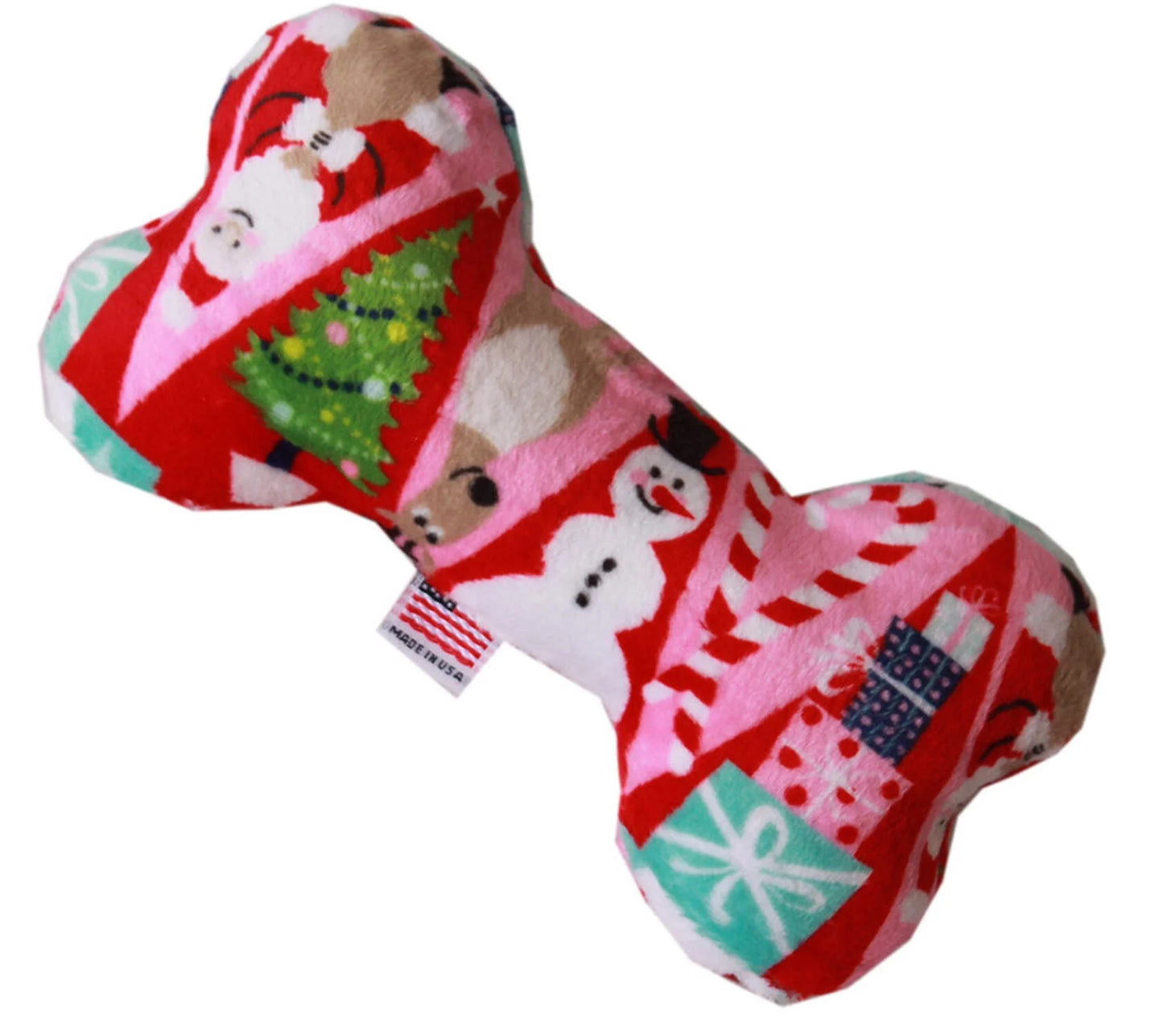 Happy Holidays Plush Dog Bone Toy - 6" Fun Patterns Available!