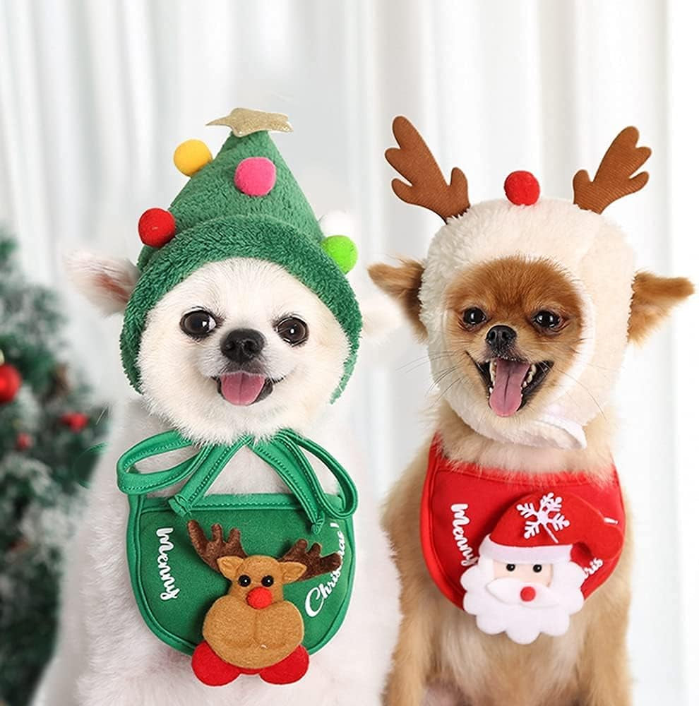 Festive 6-Piece Pet Christmas Costume Set - Adorable Hat, Bandana, Bow Tie, Socks & Bib for Small to Medium Dogs & Cats (Green, S: 2-8Kg)